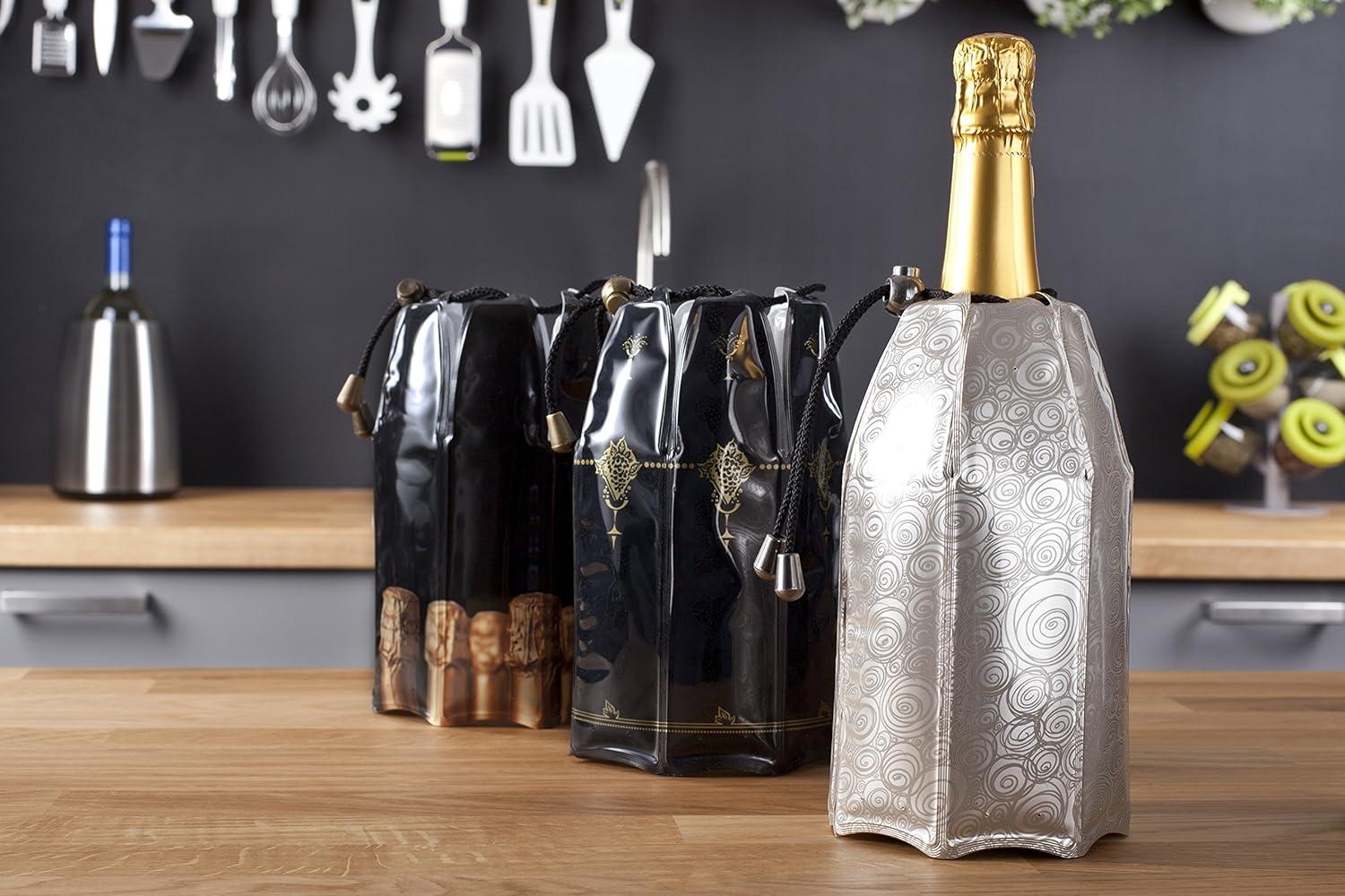imageVacu Vin Active Cooler Champagne Chiller  Reusable Flexible Wine Bottle Cooler  Champagne Bottle Print  Champagne Cooler Sleeve For Standard Size Bottles  Insulated Champagne Bottle ChillerClassic