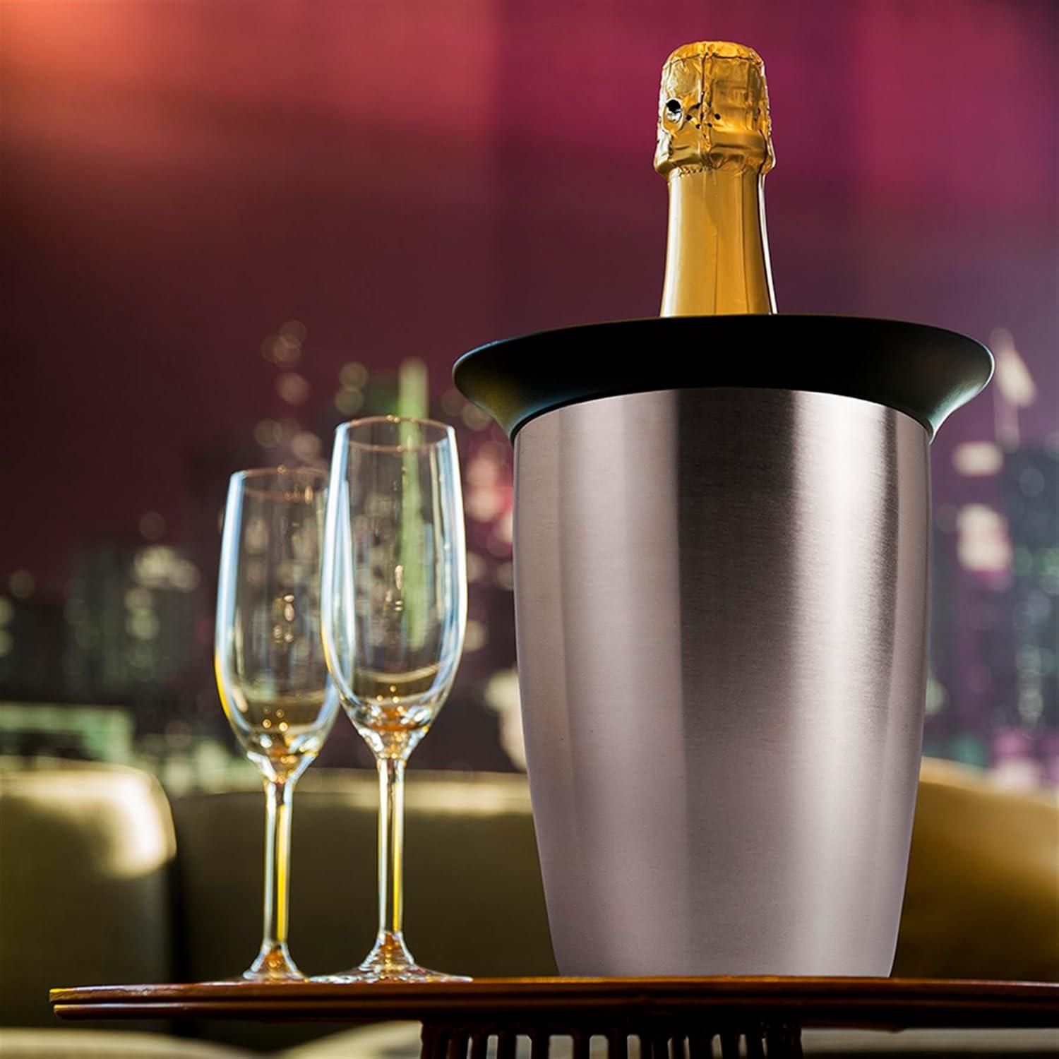 imageVacu Vin Active Cooler Champagne Elegant  Reusable Champagne Bottle Cooler  Stainless Steel  Prosecco Cooler Sleeve For Standard Size Bottles  Insulated Prosecco Bottle Chiller