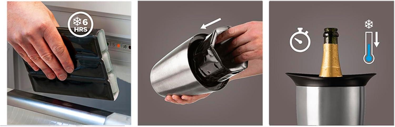 imageVacu Vin Active Cooler Champagne Elegant  Reusable Champagne Bottle Cooler  Stainless Steel  Prosecco Cooler Sleeve For Standard Size Bottles  Insulated Prosecco Bottle Chiller