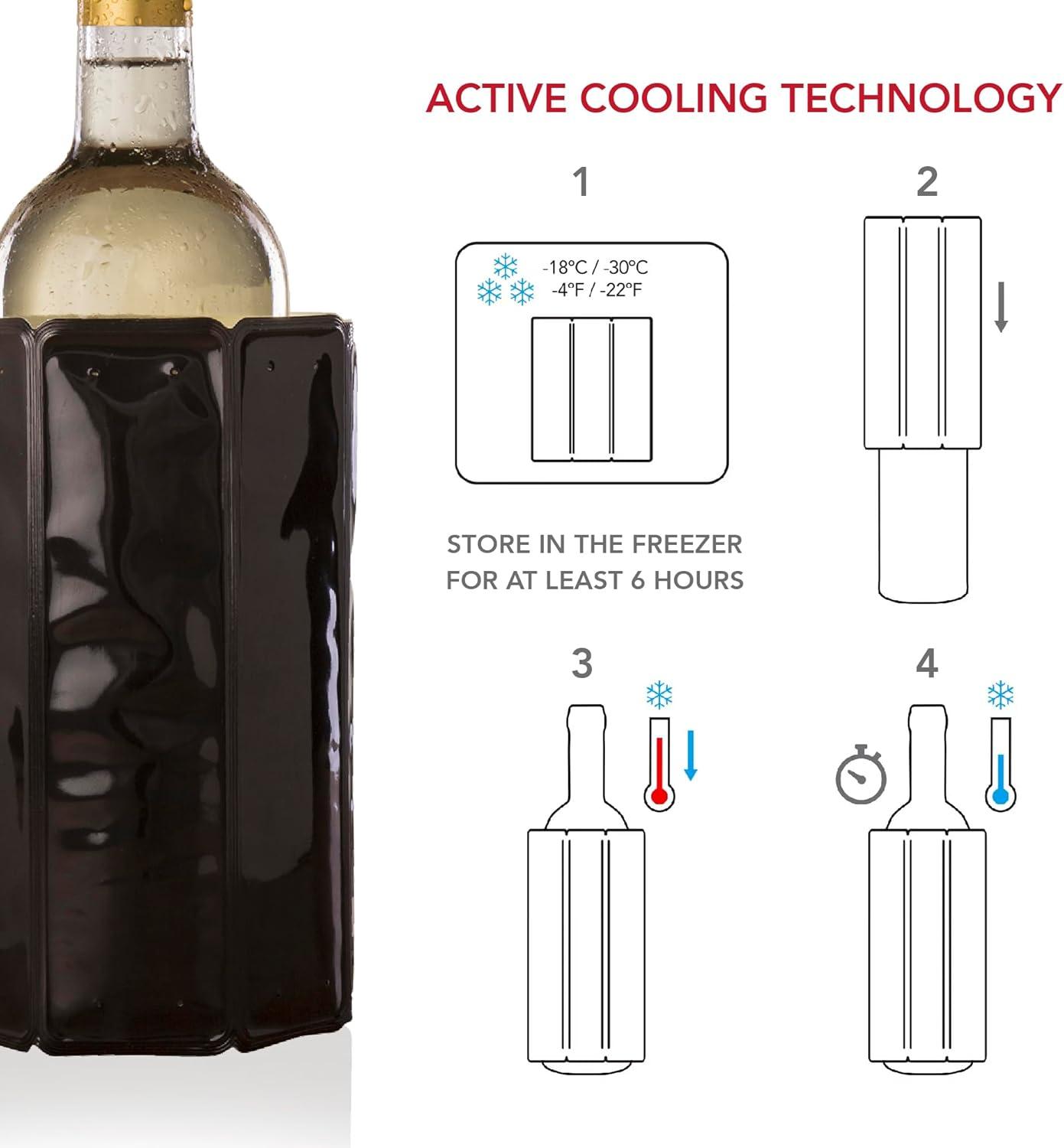 imageVacu Vin Active Cooler Wine Chiller  Reusable Flexible Wine Bottle Cooler  Black  Wine Cooler Sleeve For Standard Size Bottles  Insulated Wine Bottle Chiller to Keep Wine Cold and RefreshingBlack