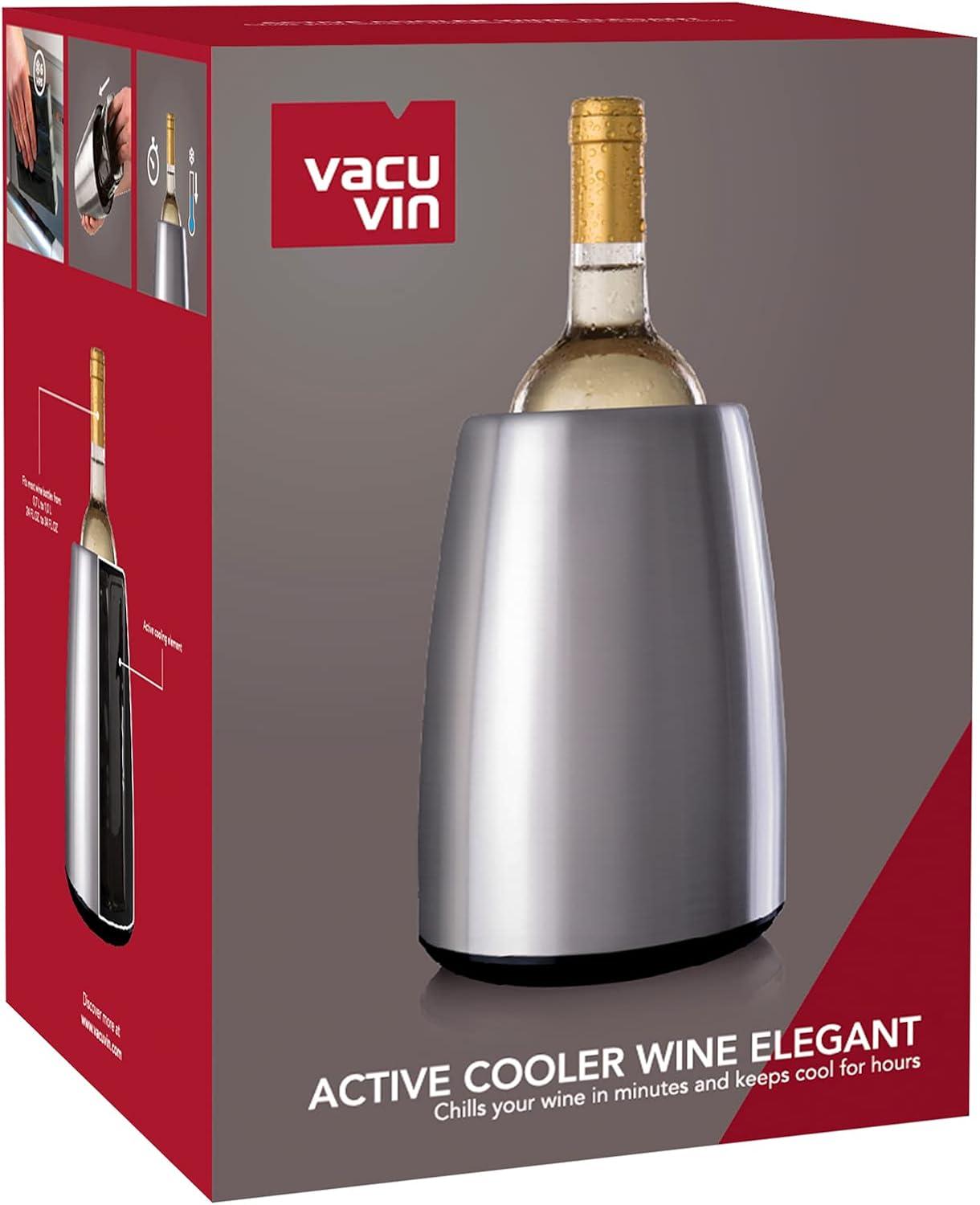 imageVacu Vin Active Cooler Wine Elegant  Reusable Wine Bottle Cooler  Stainless Steel  Wine Cooler Sleeve For Standard Size Bottles  Insulated Wine Bottle Chiller to Keep Wine ColdStainless Steel Elegant