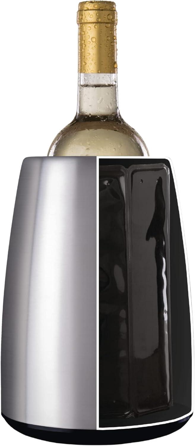 imageVacu Vin Active Cooler Wine Elegant  Reusable Wine Bottle Cooler  Stainless Steel  Wine Cooler Sleeve For Standard Size Bottles  Insulated Wine Bottle Chiller to Keep Wine ColdStainless Steel Elegant