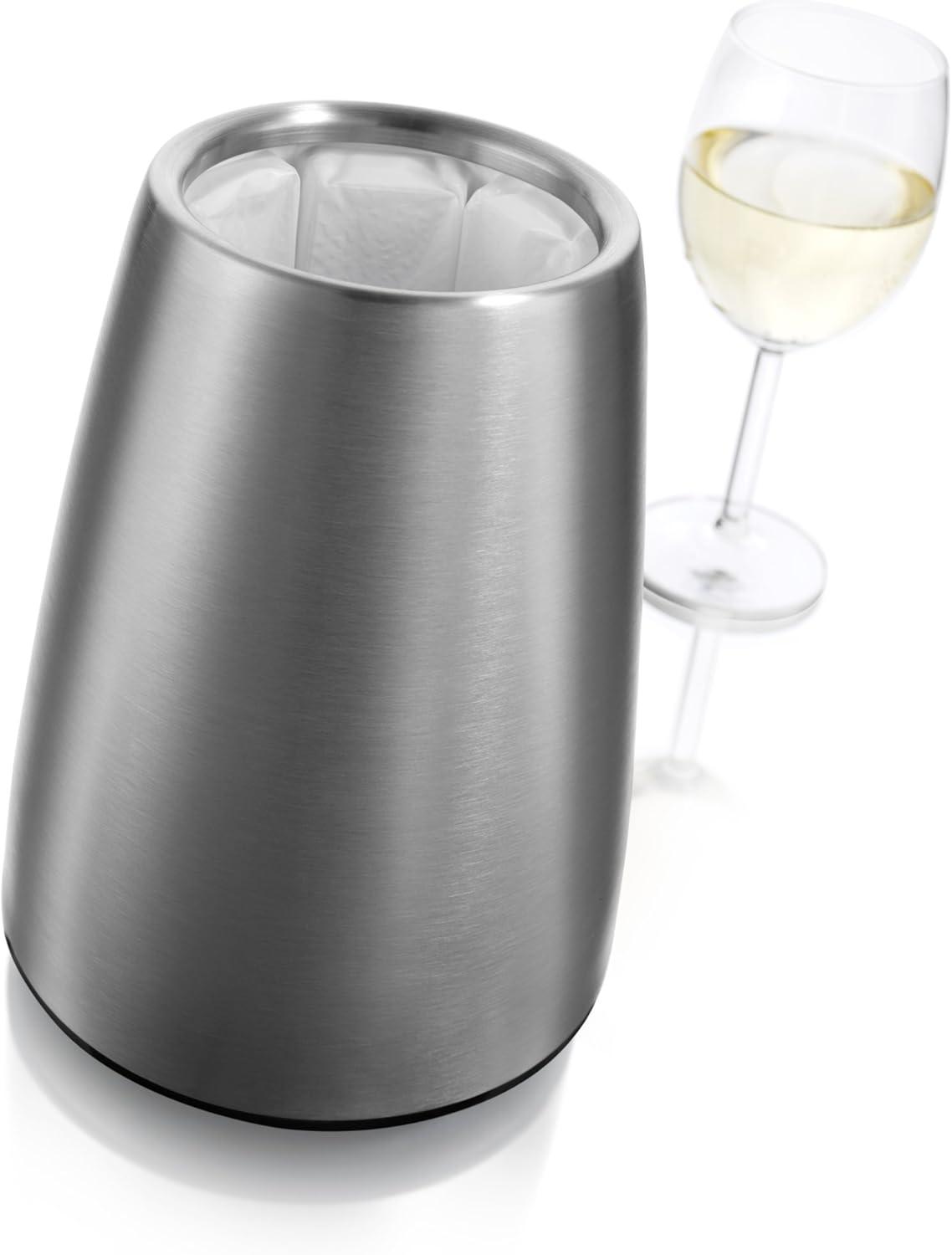 imageVacu Vin Active Cooler Wine Elegant  Reusable Wine Bottle Cooler  Stainless Steel  Wine Cooler Sleeve For Standard Size Bottles  Insulated Wine Bottle Chiller to Keep Wine ColdStainless Steel Elegant