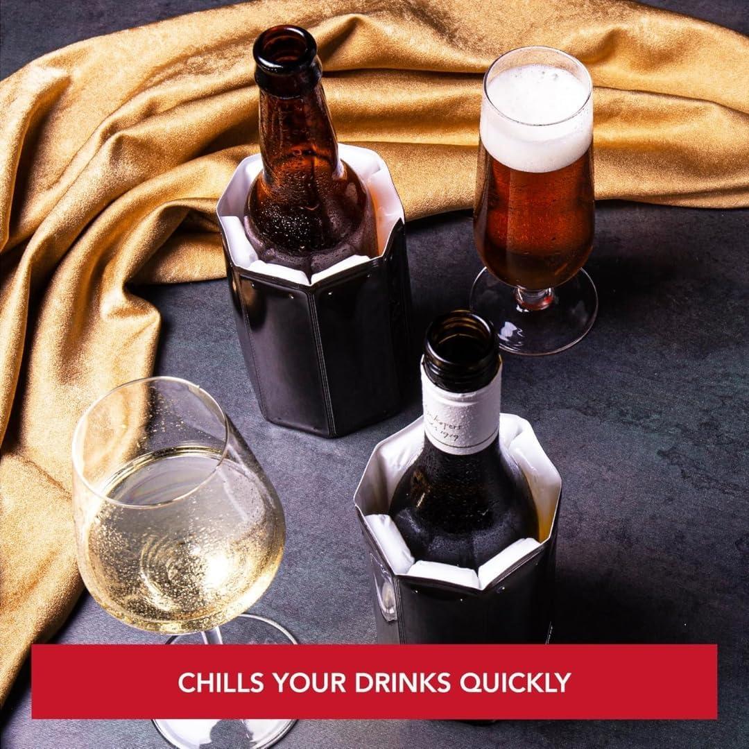 imageVacu Vin Beer Cooler Sleeve  Flexible Bottle Chiller  Active Cooling Reusable Ice Sleeve  Fits Standard Beer Bottles  Portable Drink Cooler for BBQ Travel ampamp Outdoor EventsBlack