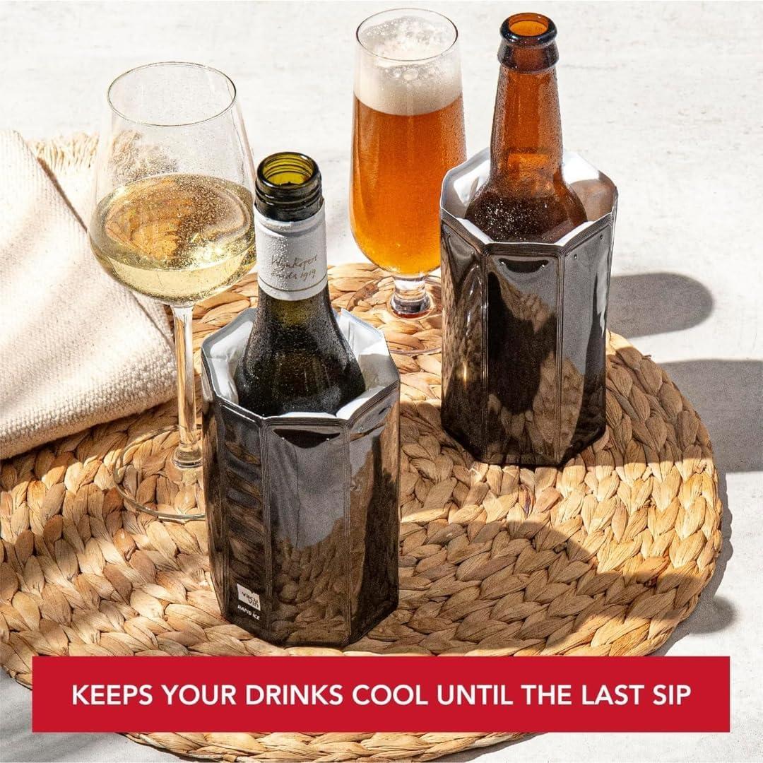 imageVacu Vin Beer Cooler Sleeve  Flexible Bottle Chiller  Active Cooling Reusable Ice Sleeve  Fits Standard Beer Bottles  Portable Drink Cooler for BBQ Travel ampamp Outdoor EventsBlack