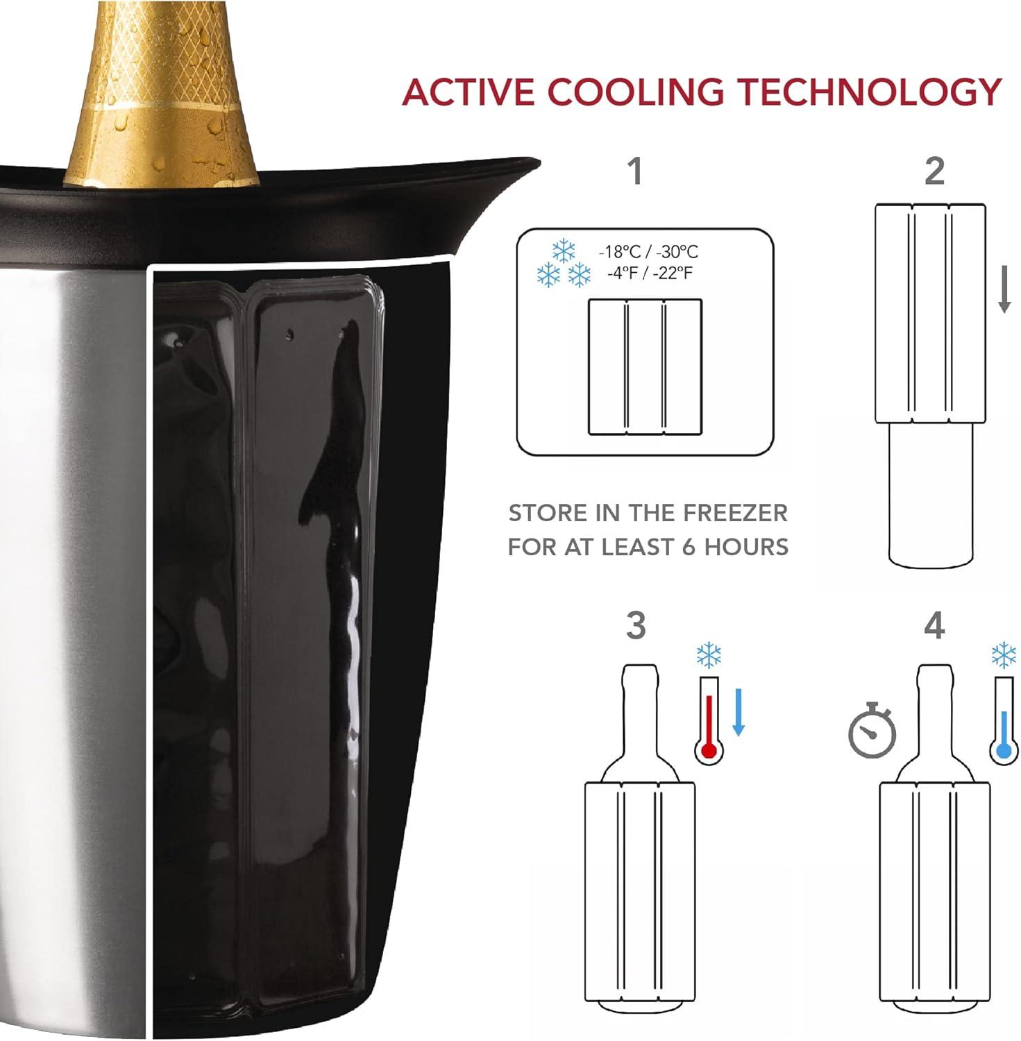 imageVacu Vin Champagne Cooler  Stainless Steel Active Bottle Chiller  Includes Removable Cooling Sleeve  Keeps Champagne Cold for Hours  Stylish ampamp Reusable IceFree Tabletop Cooler