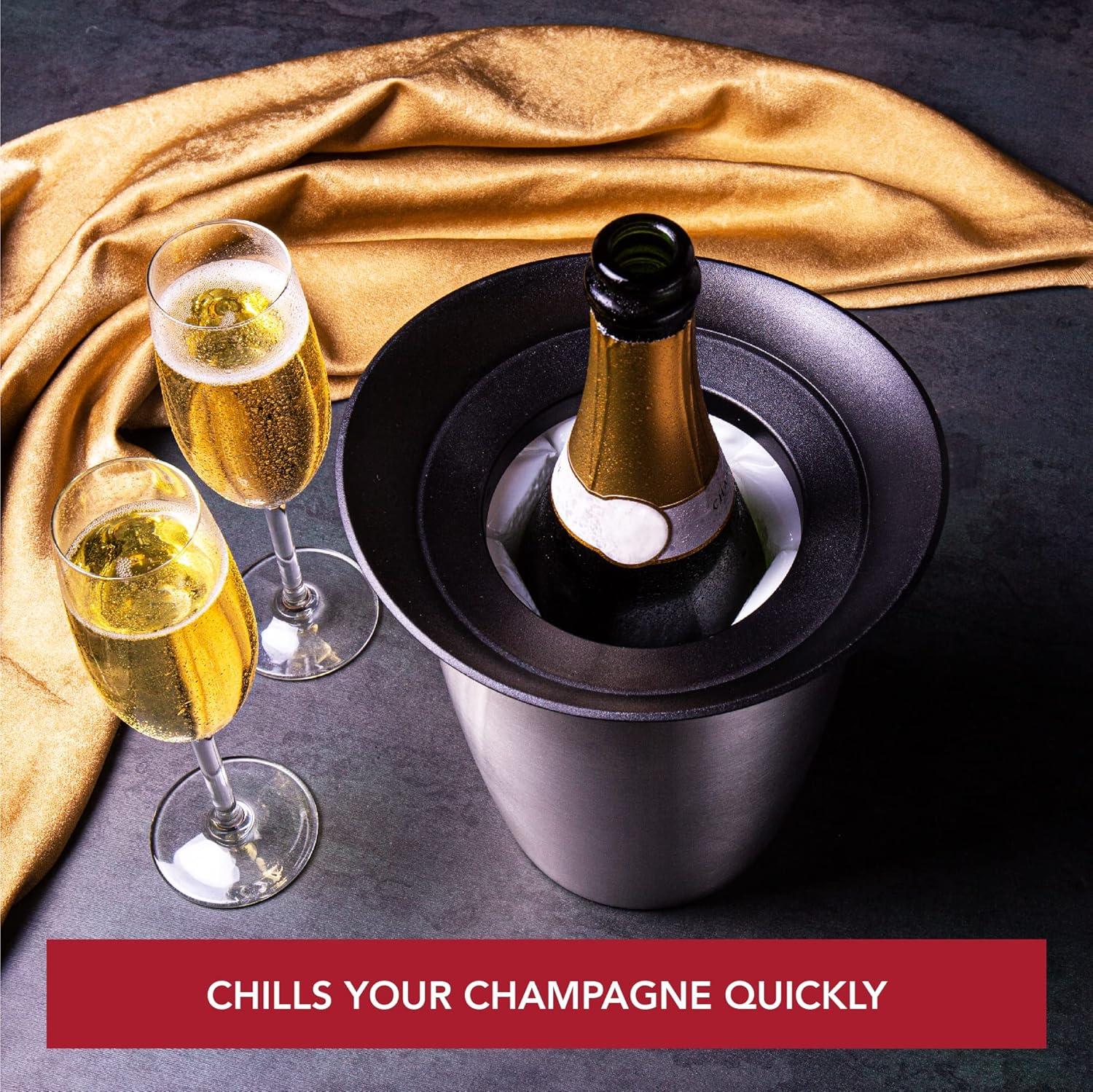 imageVacu Vin Champagne Cooler  Stainless Steel Active Bottle Chiller  Includes Removable Cooling Sleeve  Keeps Champagne Cold for Hours  Stylish ampamp Reusable IceFree Tabletop Cooler