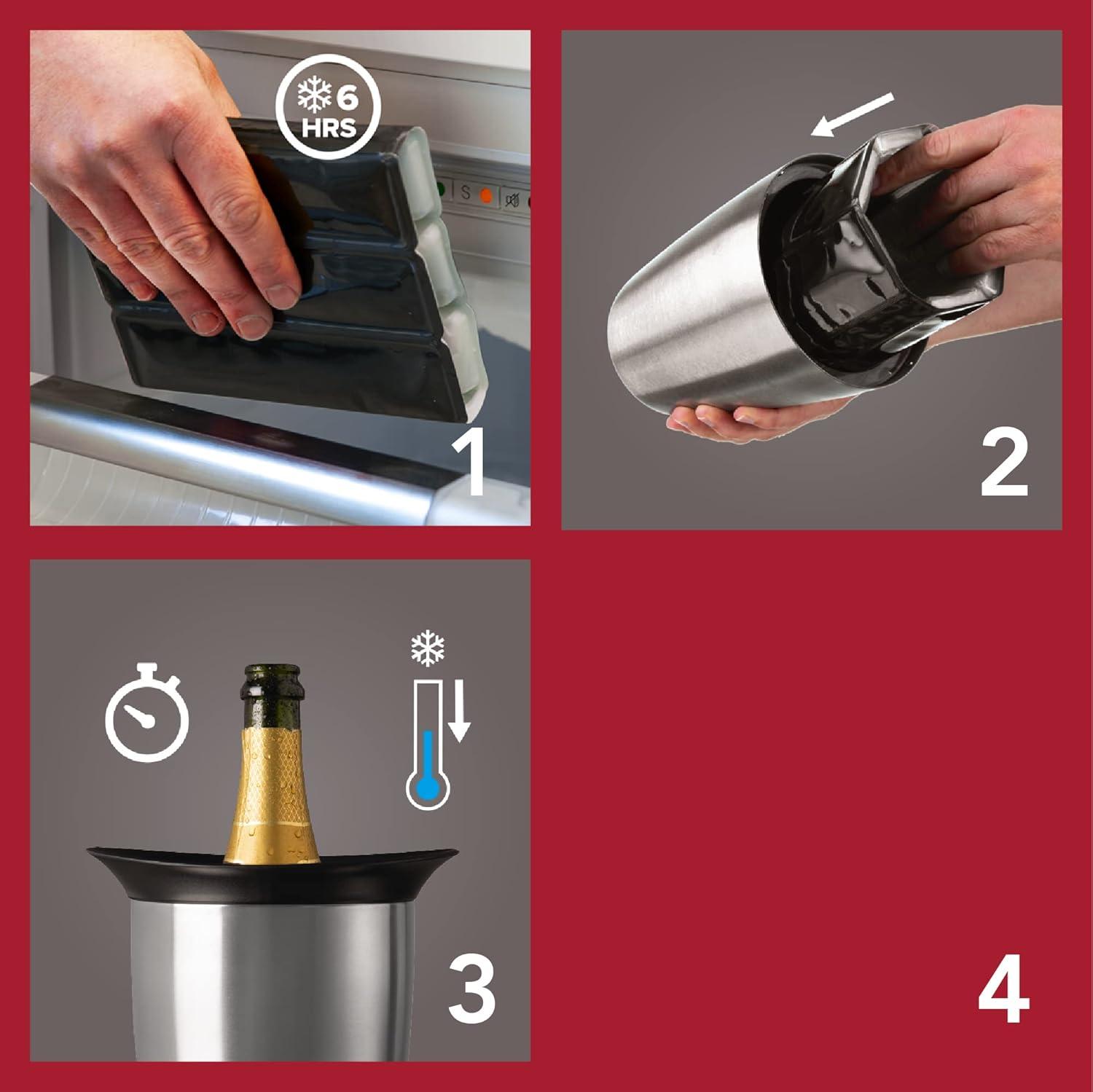 imageVacu Vin Champagne Cooler  Stainless Steel Active Bottle Chiller  Includes Removable Cooling Sleeve  Keeps Champagne Cold for Hours  Stylish ampamp Reusable IceFree Tabletop Cooler