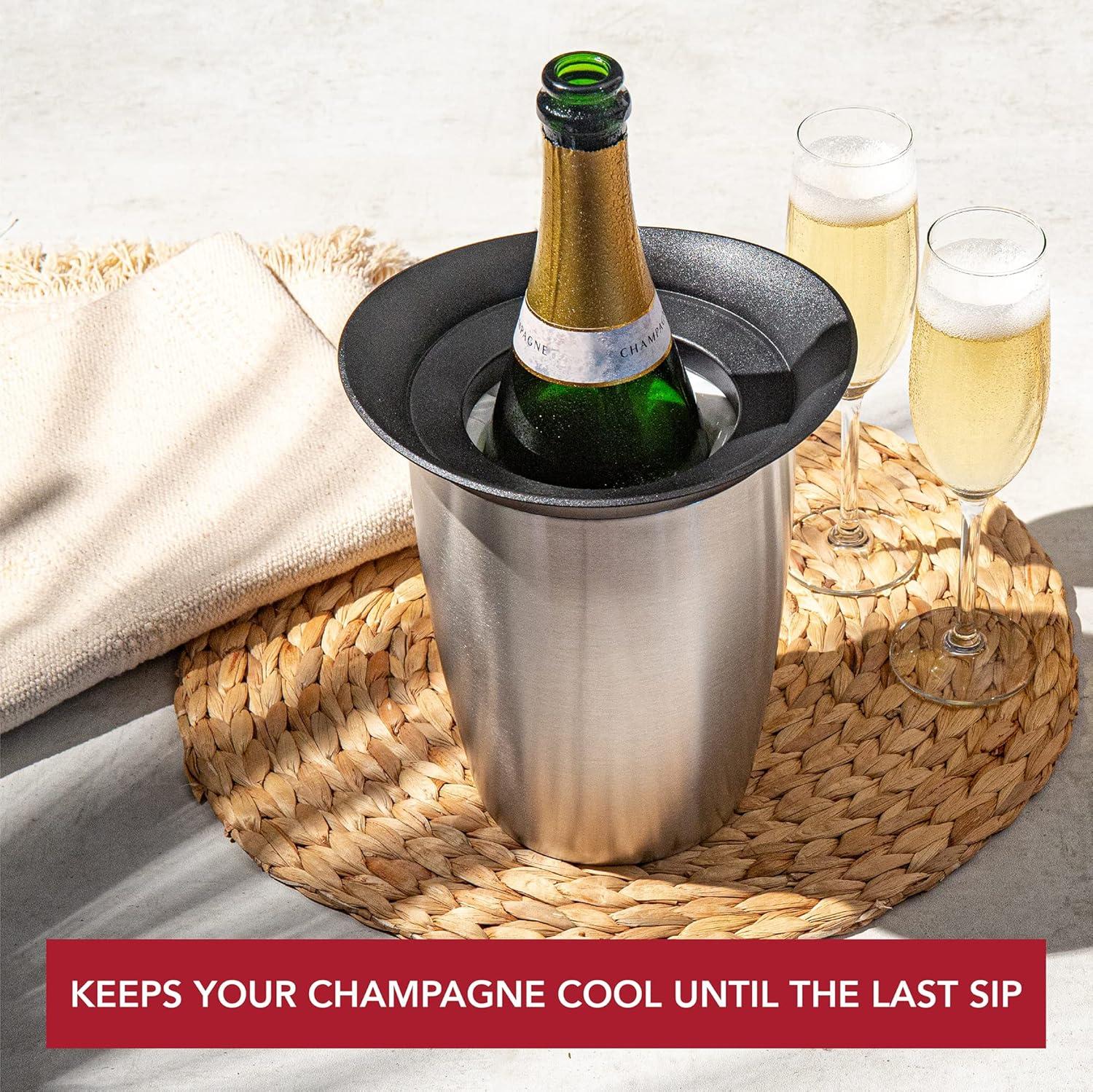 imageVacu Vin Champagne Cooler  Stainless Steel Active Bottle Chiller  Includes Removable Cooling Sleeve  Keeps Champagne Cold for Hours  Stylish ampamp Reusable IceFree Tabletop Cooler