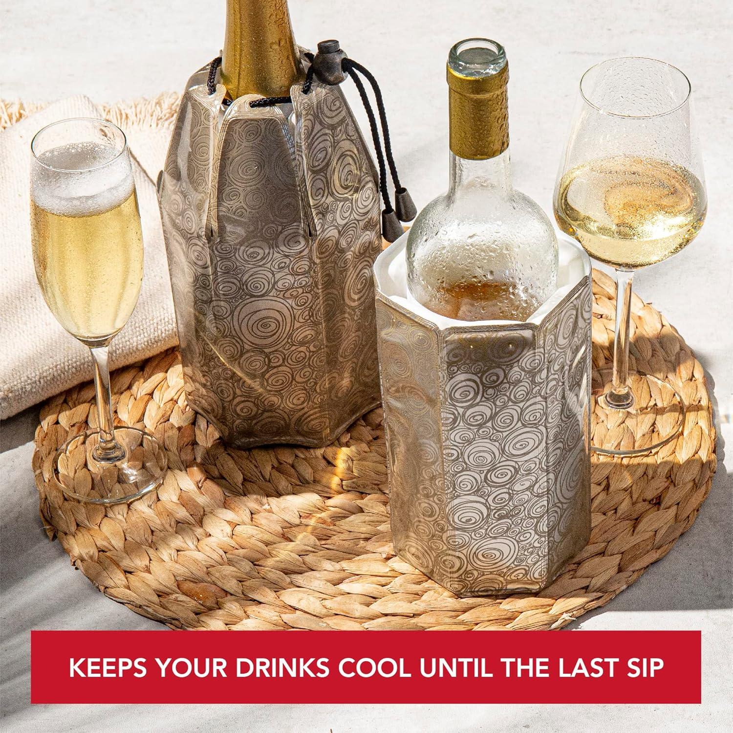 imageVacu Vin Champagne ampamp Wine Cooler Set  Flexible Insulated Chiller For Standard Size Bottles  Keeps Your Drinks Cold Longer  Lightweight ampamp Easy To Use  Premium Design To All Occasions PlatinumPlatinum
