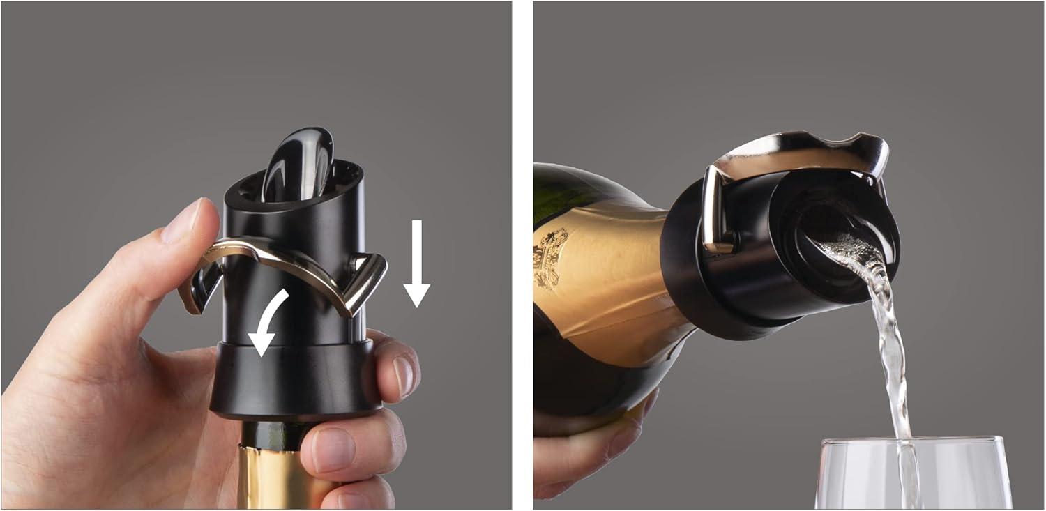 imageVacu Vin Premium Champagne Bottle Stopper ampamp Server  Preserve Bubbles for Up to a Week with Airtight Seal  Easy To Use No Spill ampamp NonDrip Pouring  Kitchen Bar Counter EssentialsBlack