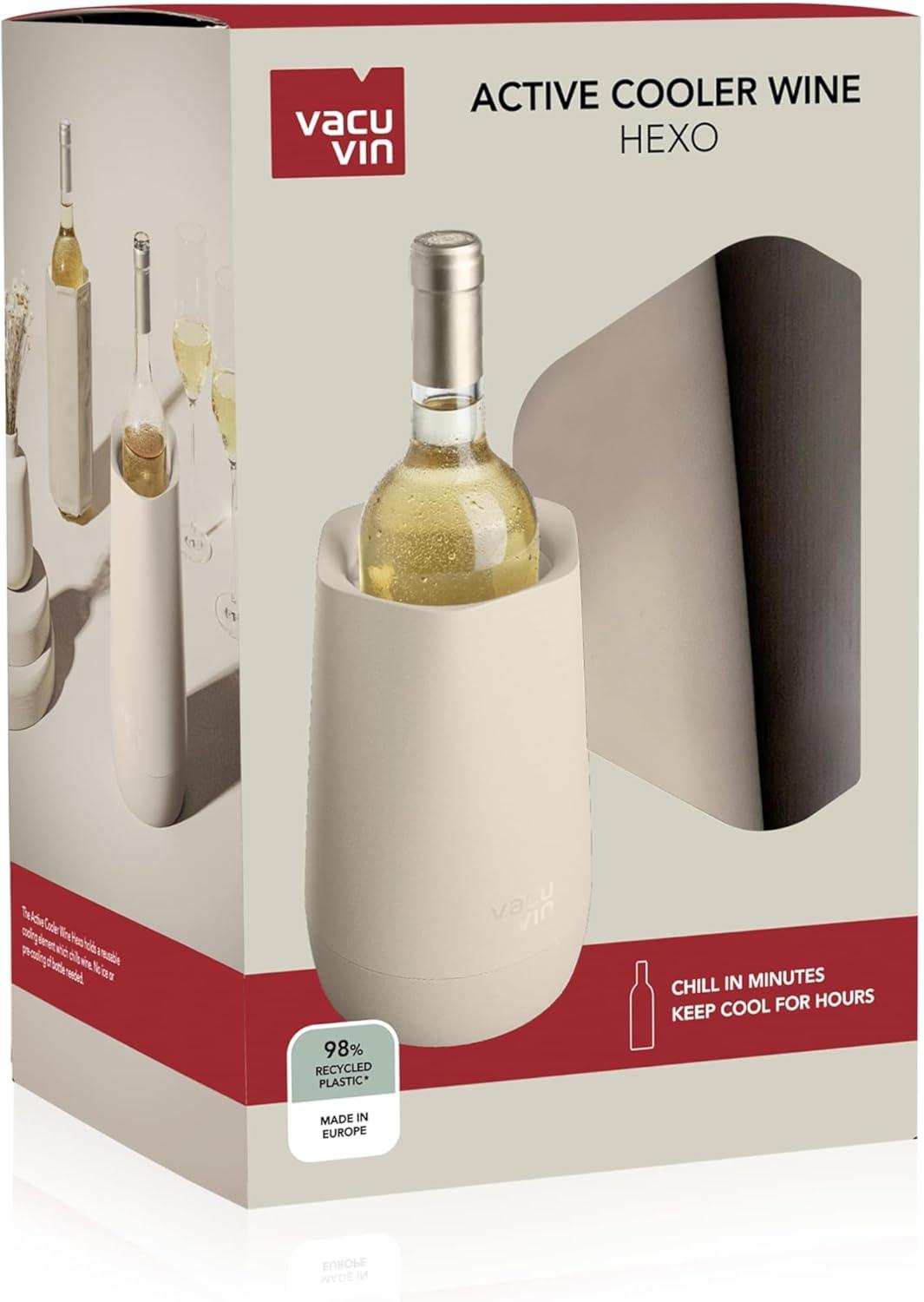 imageVacu Vin Wine Cooler Hexo  Graphite  Modern Active Wine Bottle Chiller with Removable Cooling Sleeve  Geometric Design  Reusable IceFree Cooler  Fits Standard Bottles  Tabletop Wine AccessorySand Hexo