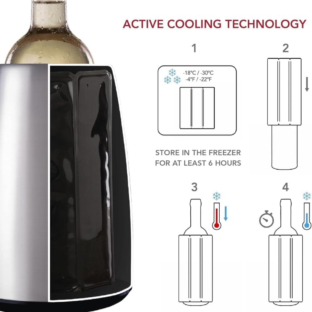 imageVacu Vin Wine Cooler Hexo  Graphite  Modern Active Wine Bottle Chiller with Removable Cooling Sleeve  Geometric Design  Reusable IceFree Cooler  Fits Standard Bottles  Tabletop Wine AccessorySilver