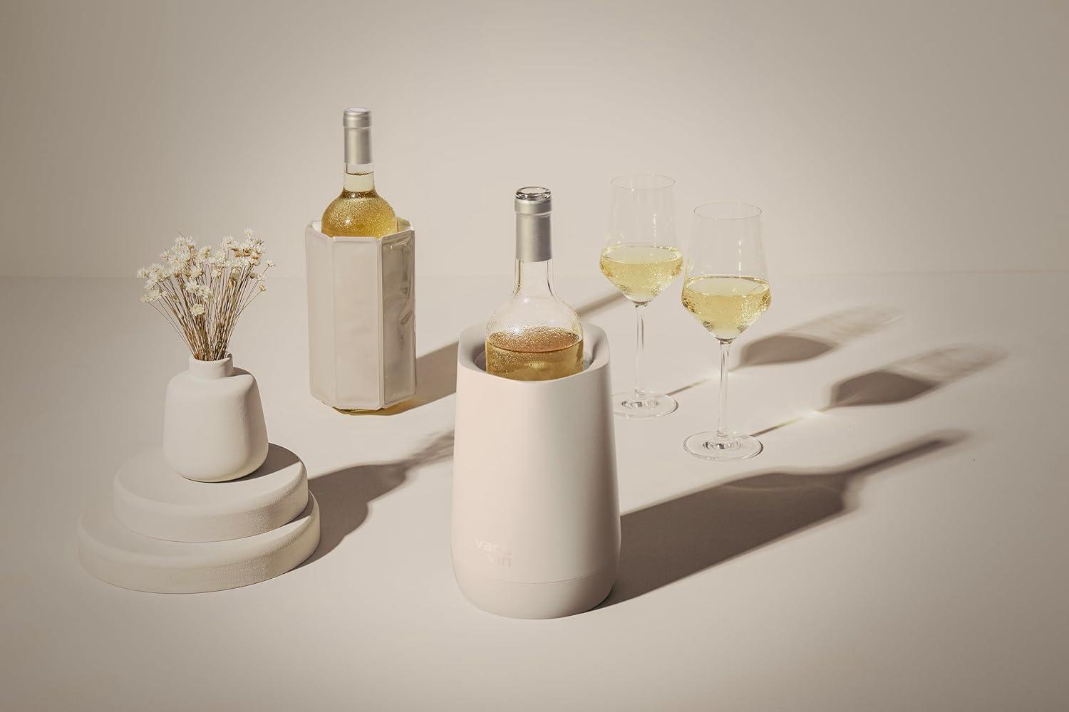 imageVacu Vin Wine Cooler Hexo  Graphite  Modern Active Wine Bottle Chiller with Removable Cooling Sleeve  Geometric Design  Reusable IceFree Cooler  Fits Standard Bottles  Tabletop Wine AccessorySand Hexo