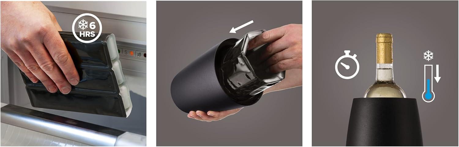 imageVacu Vin Wine Cooler Hexo  Graphite  Modern Active Wine Bottle Chiller with Removable Cooling Sleeve  Geometric Design  Reusable IceFree Cooler  Fits Standard Bottles  Tabletop Wine AccessoryBlack Elegant