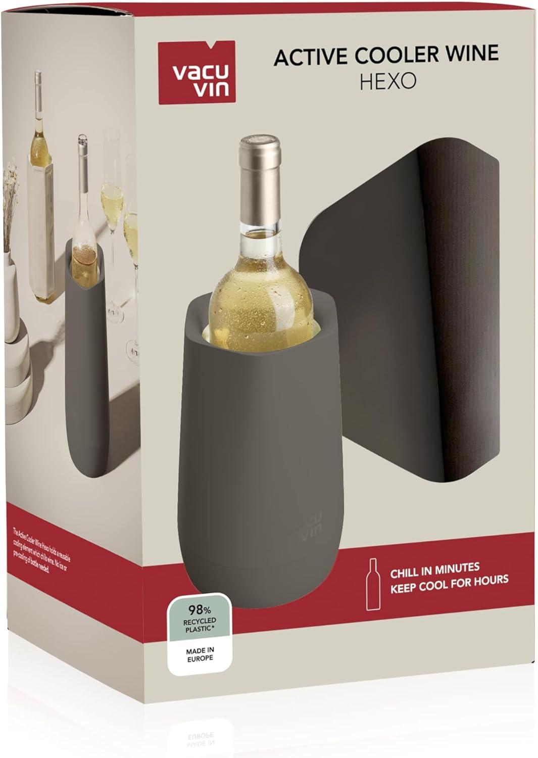 imageVacu Vin Wine Cooler Hexo  Graphite  Modern Active Wine Bottle Chiller with Removable Cooling Sleeve  Geometric Design  Reusable IceFree Cooler  Fits Standard Bottles  Tabletop Wine AccessoryGraphite Hexo