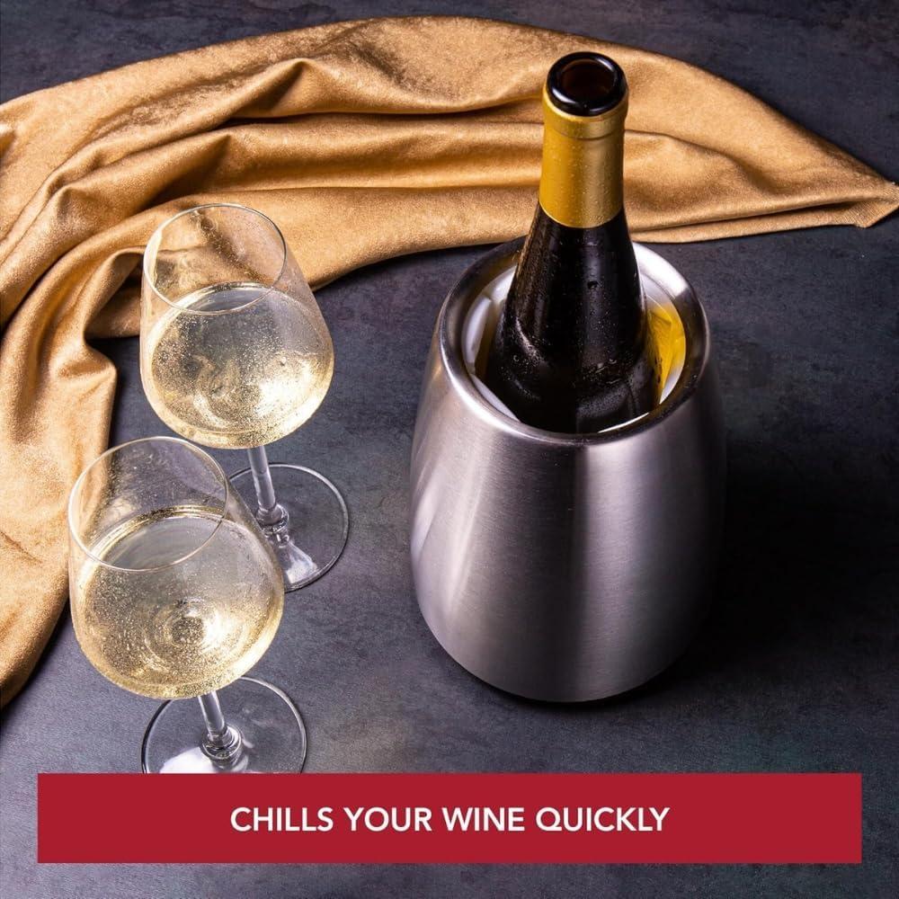 imageVacu Vin Wine Cooler Hexo  Graphite  Modern Active Wine Bottle Chiller with Removable Cooling Sleeve  Geometric Design  Reusable IceFree Cooler  Fits Standard Bottles  Tabletop Wine AccessorySilver