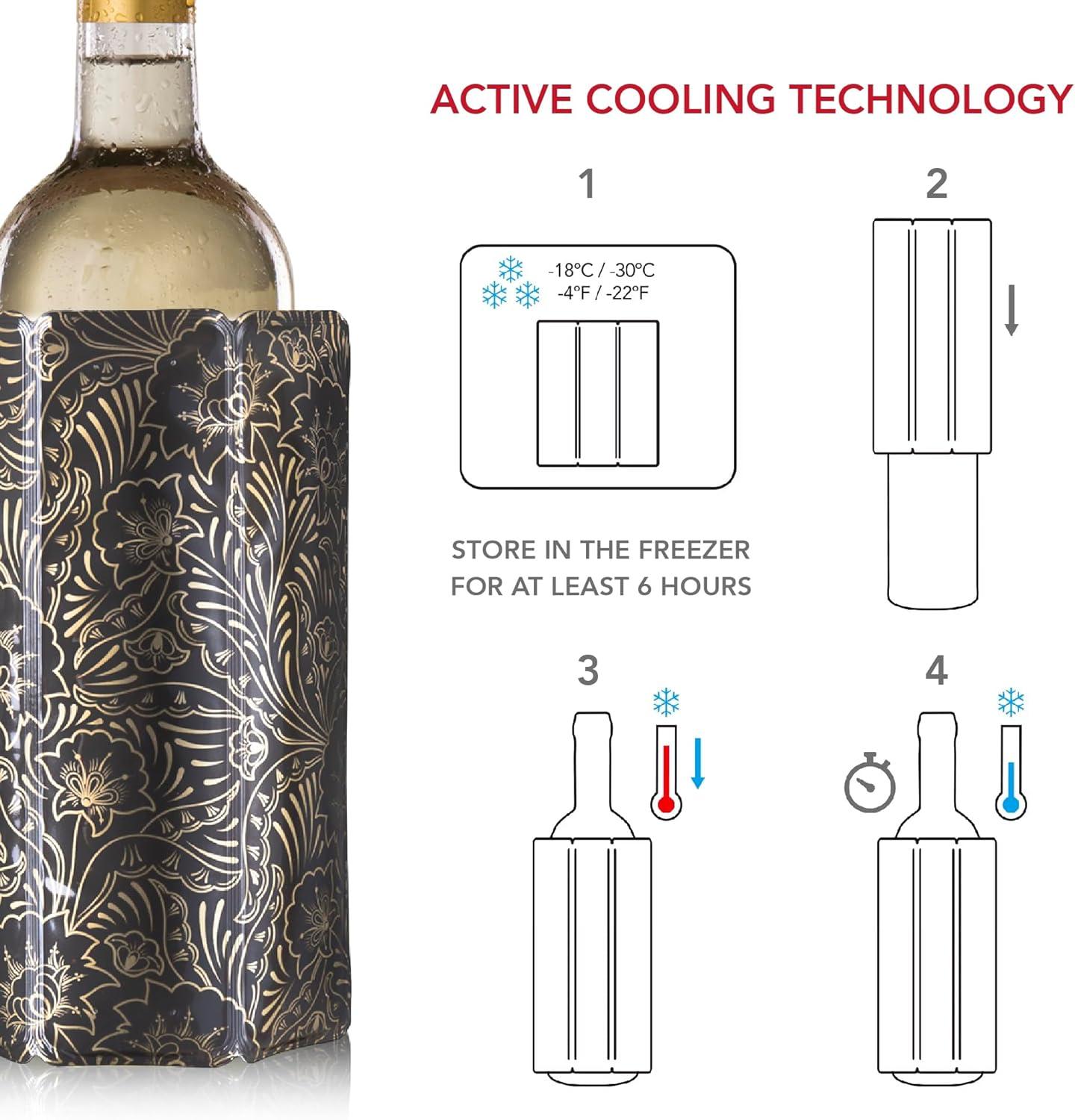 imageVacu Vin Wine Cooler Sleeve  Platinum  Flexible Rapid Wine Bottle Chiller  Reusable Ice Pack Sleeve  Elegant ampamp Portable  Fits 750ml Bottles  Keeps Wine Cold in MinutesRoyal Gold