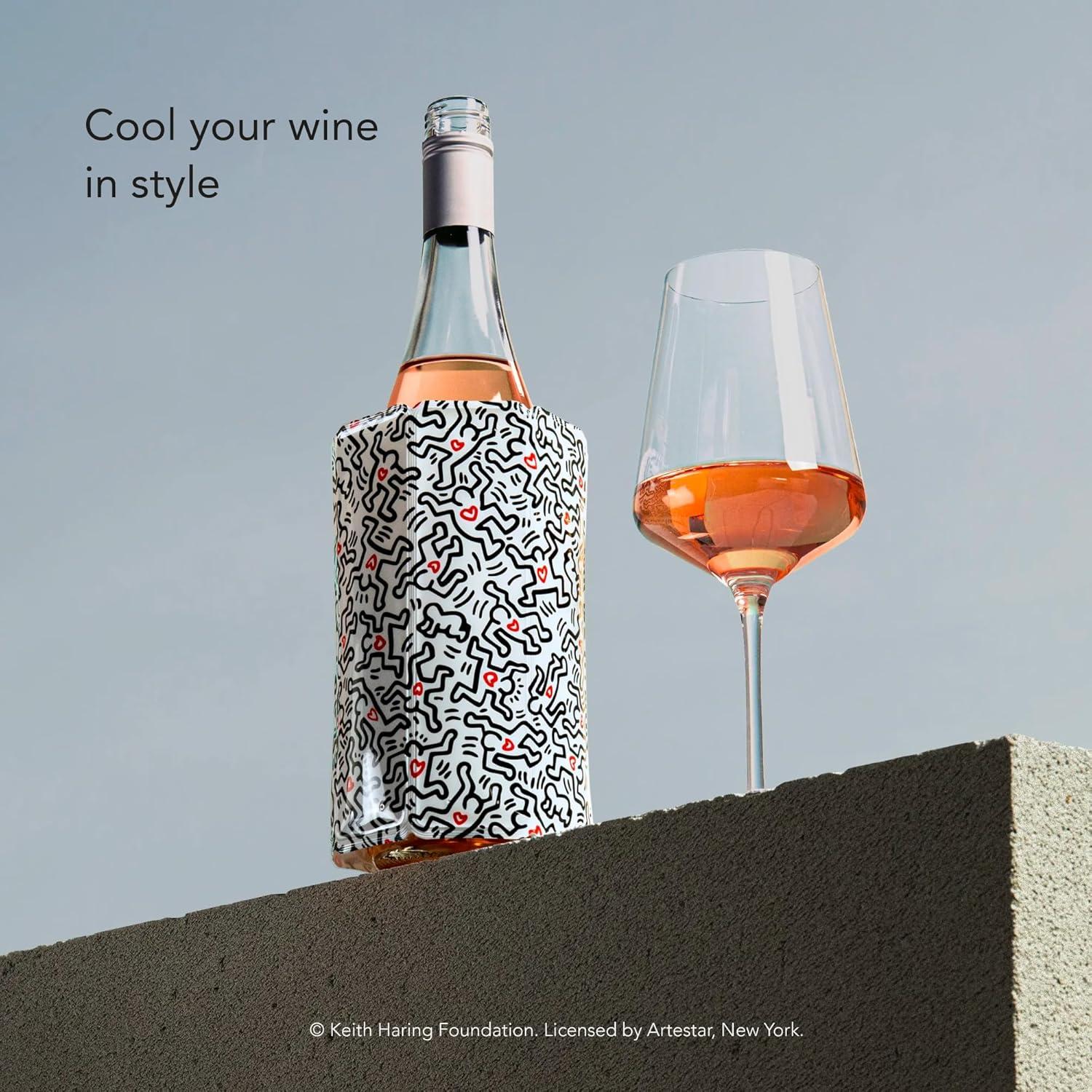 imageVacu Vin Wine Cooler Sleeve  Platinum  Flexible Rapid Wine Bottle Chiller  Reusable Ice Pack Sleeve  Elegant ampamp Portable  Fits 750ml Bottles  Keeps Wine Cold in MinutesKeith Haring Edition