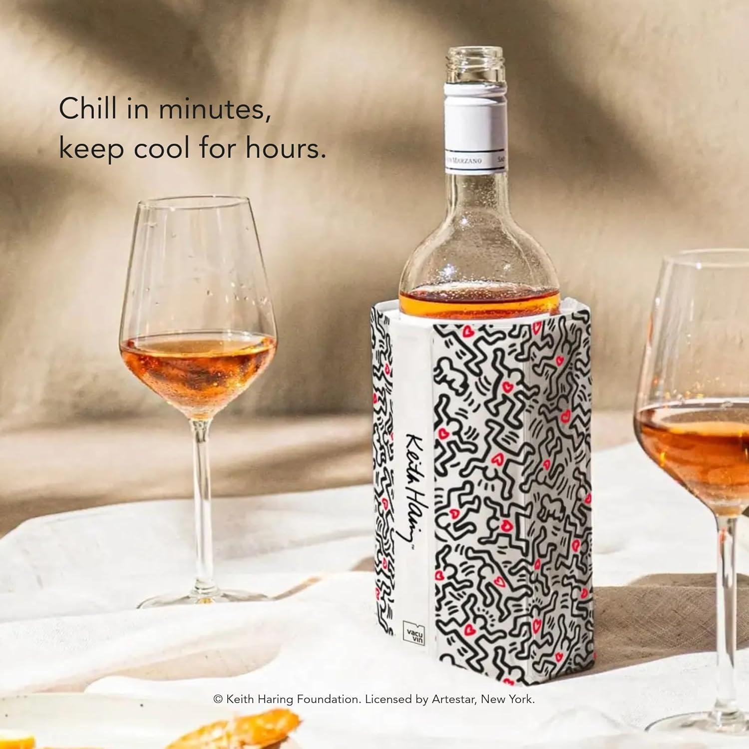 imageVacu Vin Wine Cooler Sleeve  Platinum  Flexible Rapid Wine Bottle Chiller  Reusable Ice Pack Sleeve  Elegant ampamp Portable  Fits 750ml Bottles  Keeps Wine Cold in MinutesKeith Haring Edition