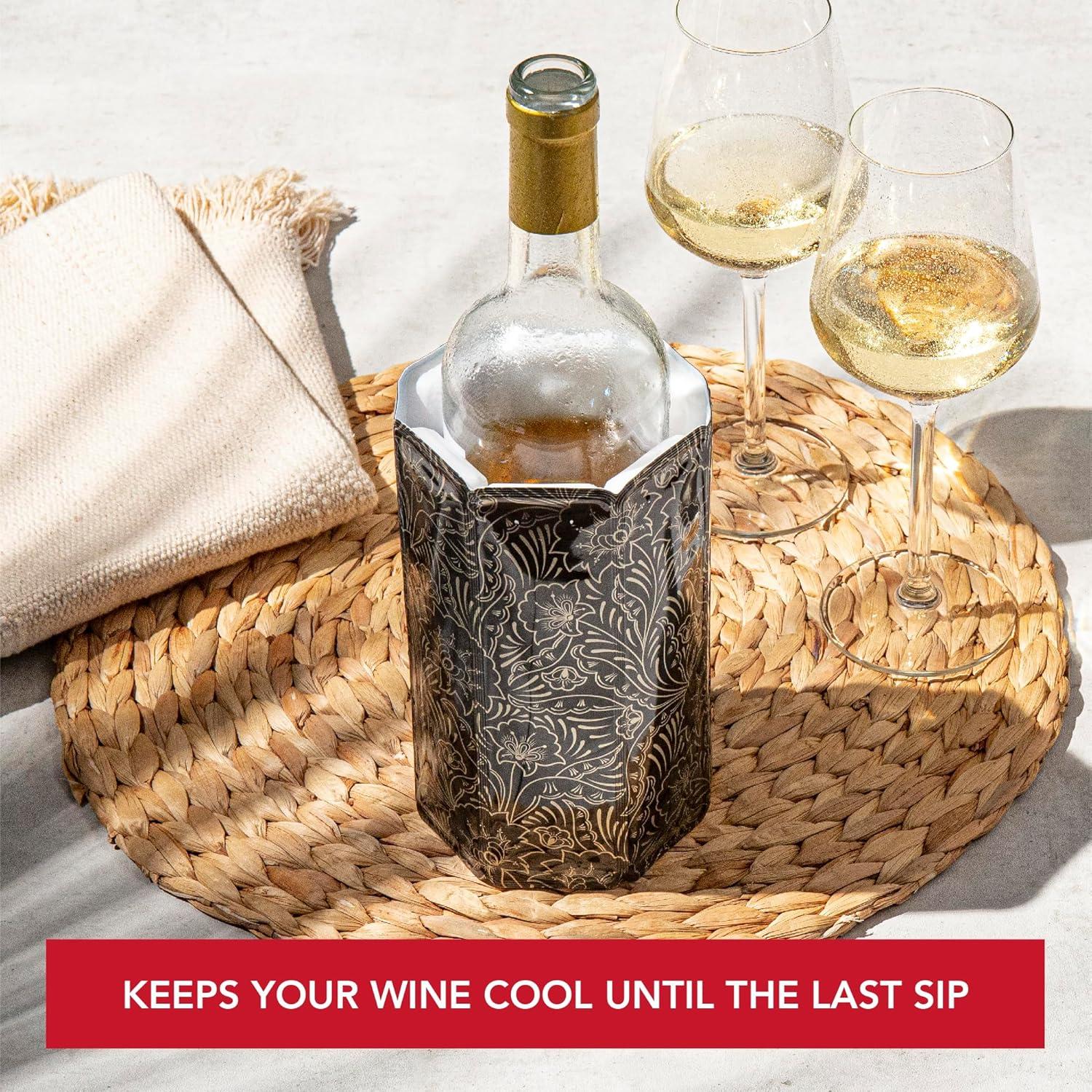 imageVacu Vin Wine Cooler Sleeve  Platinum  Flexible Rapid Wine Bottle Chiller  Reusable Ice Pack Sleeve  Elegant ampamp Portable  Fits 750ml Bottles  Keeps Wine Cold in MinutesRoyal Gold