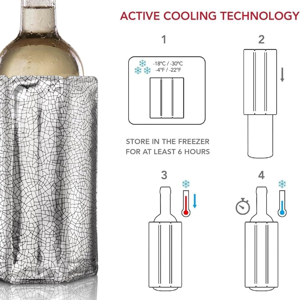 imageVacu Vin Wine Cooler Sleeve  Platinum  Flexible Rapid Wine Bottle Chiller  Reusable Ice Pack Sleeve  Elegant ampamp Portable  Fits 750ml Bottles  Keeps Wine Cold in MinutesSilver  Set of 2