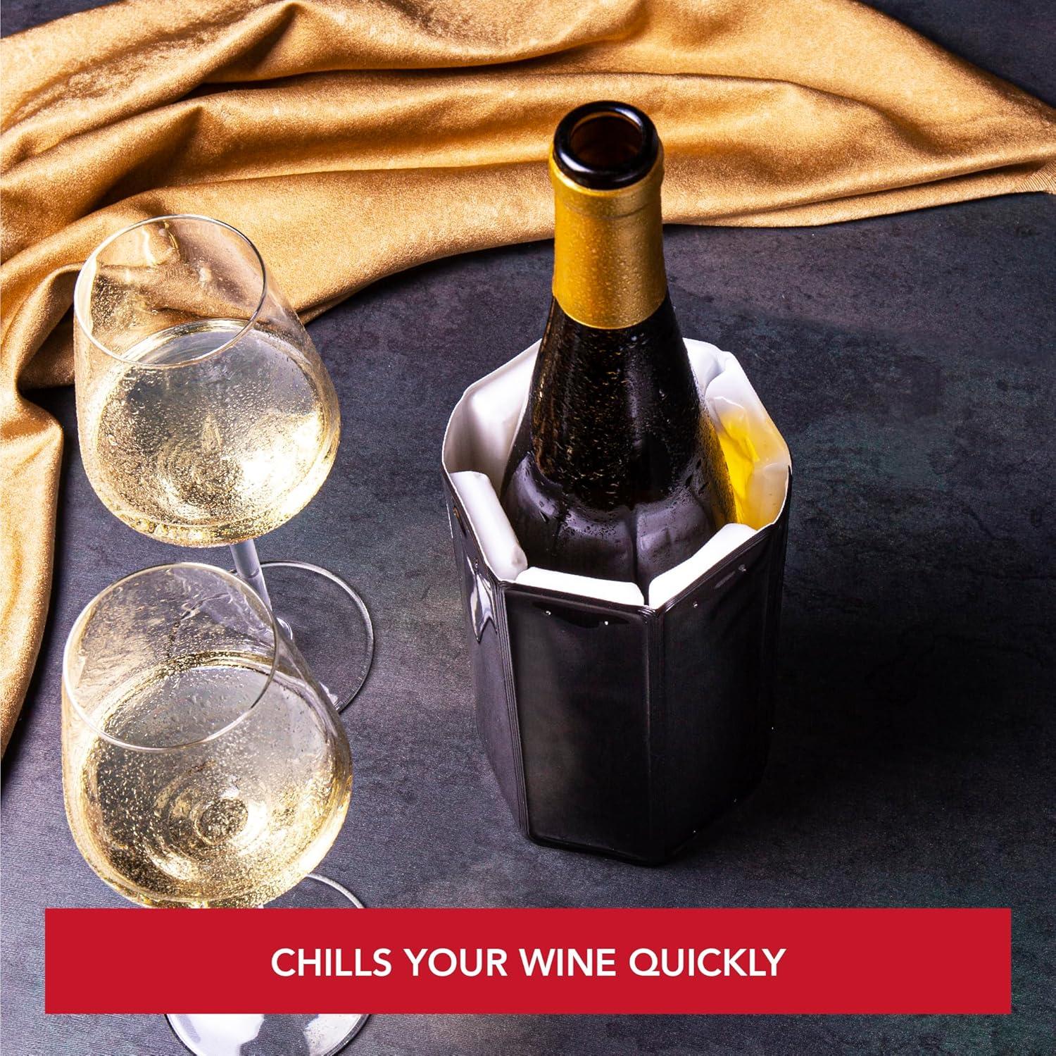 imageVacu Vin Wine Cooler Sleeve  Platinum  Flexible Rapid Wine Bottle Chiller  Reusable Ice Pack Sleeve  Elegant ampamp Portable  Fits 750ml Bottles  Keeps Wine Cold in MinutesBlack