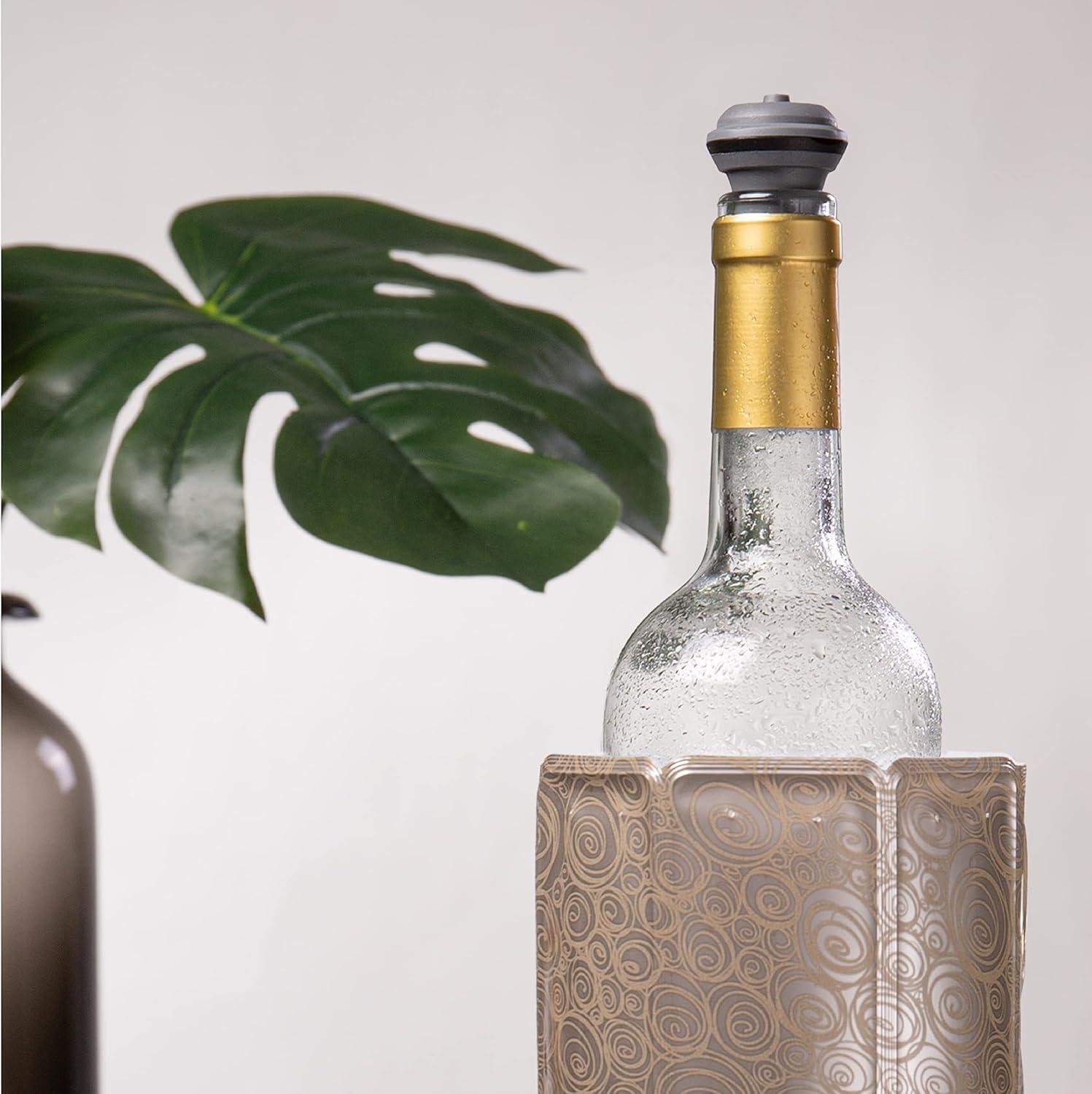 imageVacu Vin Wine Cooler Sleeve  Platinum  Flexible Rapid Wine Bottle Chiller  Reusable Ice Pack Sleeve  Elegant ampamp Portable  Fits 750ml Bottles  Keeps Wine Cold in MinutesPlatinum