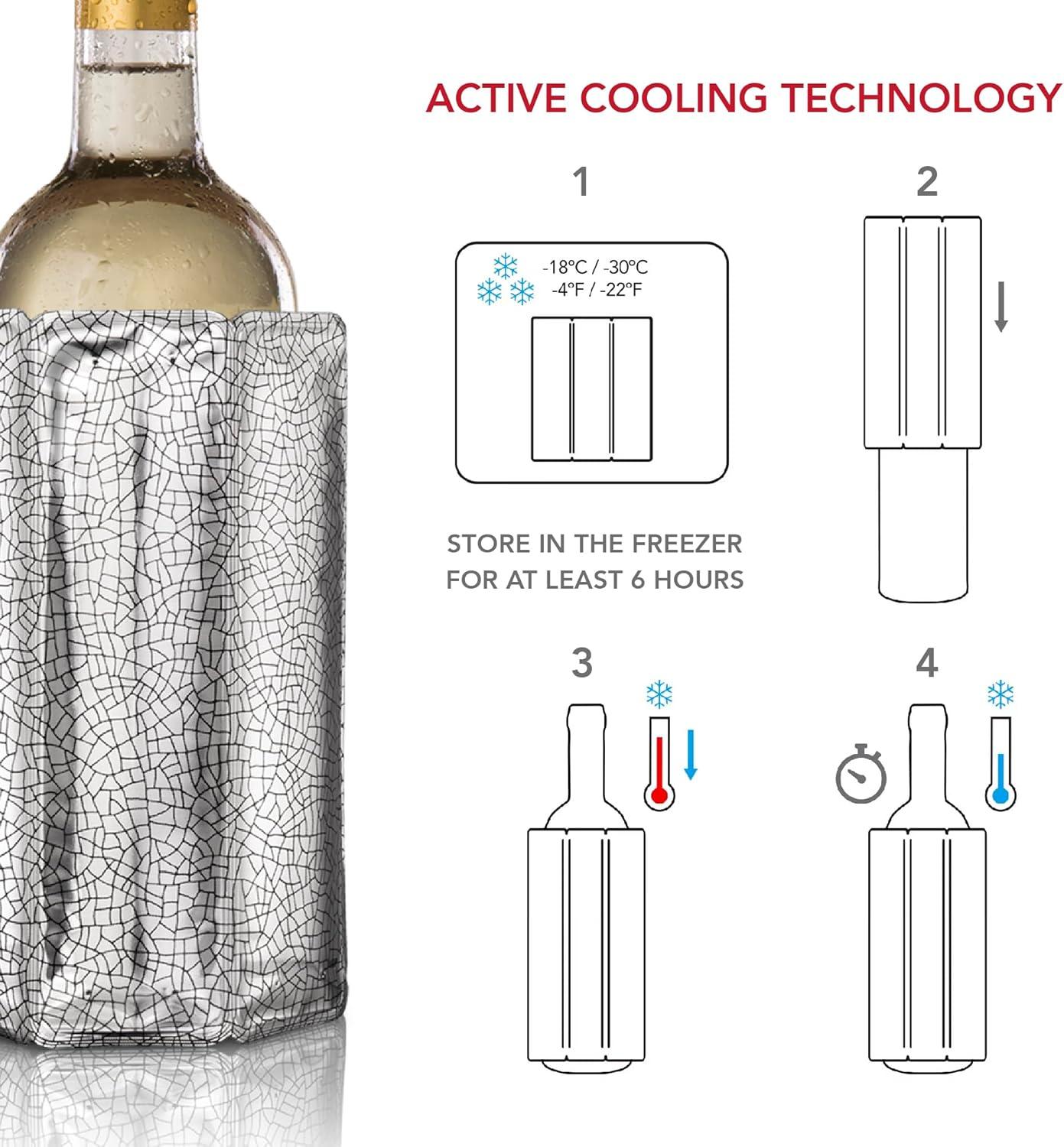 imageVacu Vin Wine Cooler Sleeve  Platinum  Flexible Rapid Wine Bottle Chiller  Reusable Ice Pack Sleeve  Elegant ampamp Portable  Fits 750ml Bottles  Keeps Wine Cold in MinutesSilver
