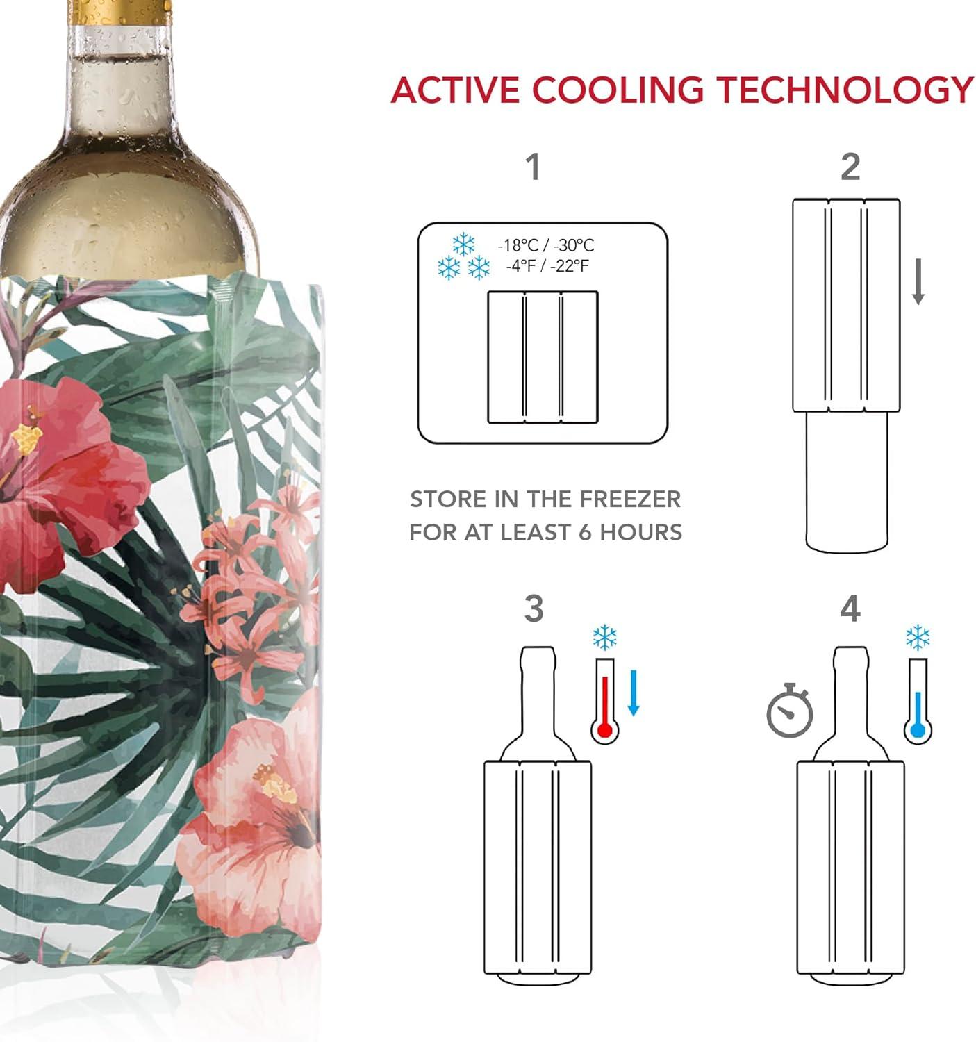 imageVacu Vin Wine Cooler Sleeve  Platinum  Flexible Rapid Wine Bottle Chiller  Reusable Ice Pack Sleeve  Elegant ampamp Portable  Fits 750ml Bottles  Keeps Wine Cold in MinutesFloral