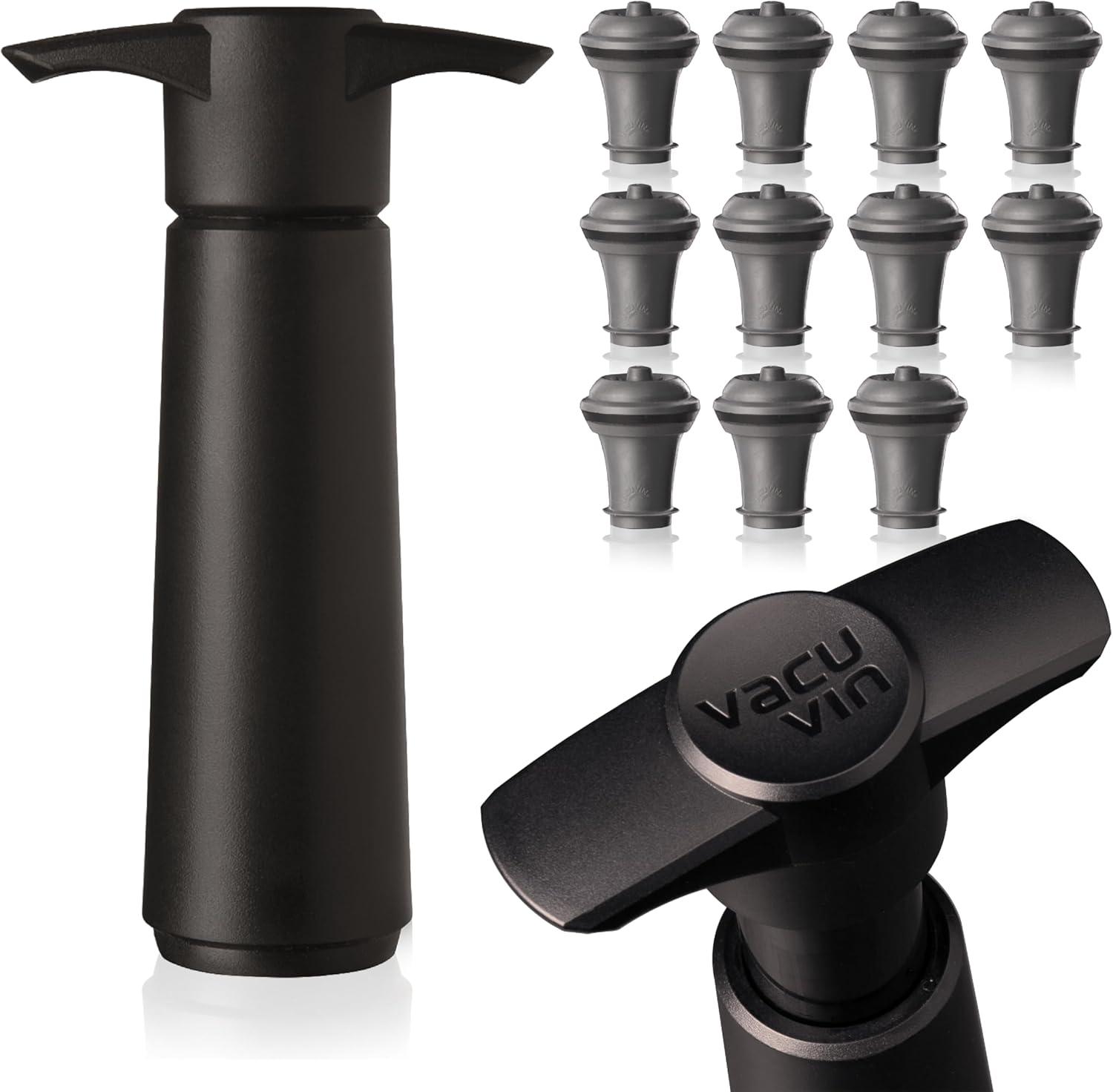 imageVacu Vin Wine Saver Vacuum Stoppers  Set of 2  Gray  Airtight Seal for Opened Bottles to Preserve Freshness Up to 10 Days  Food Grade Rubber  Easy to Use Perfect for Every OccasionBlack