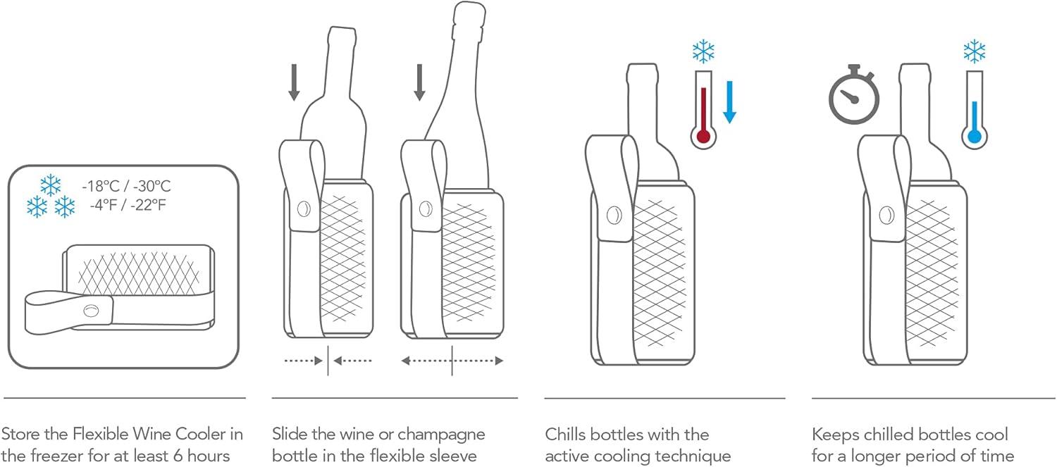 imageVacu Vin Wine ampamp Champagne Cooler Sleeve  Flexible Rapid Bottle Chiller  Reusable Ice Pack Sleeve  Artico Design  Fits Wine Champagne ampamp Sparkling Bottles  Keeps Drinks Cold OntheGo