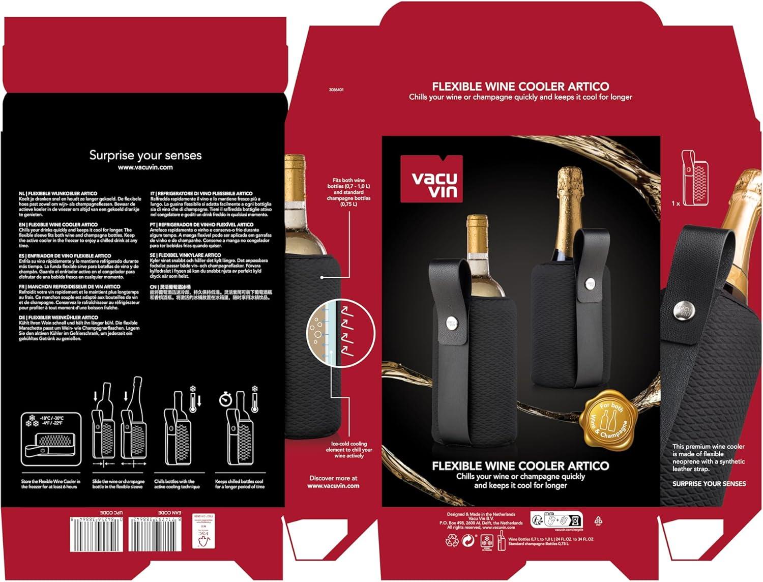 imageVacu Vin Wine ampamp Champagne Cooler Sleeve  Flexible Rapid Bottle Chiller  Reusable Ice Pack Sleeve  Artico Design  Fits Wine Champagne ampamp Sparkling Bottles  Keeps Drinks Cold OntheGo