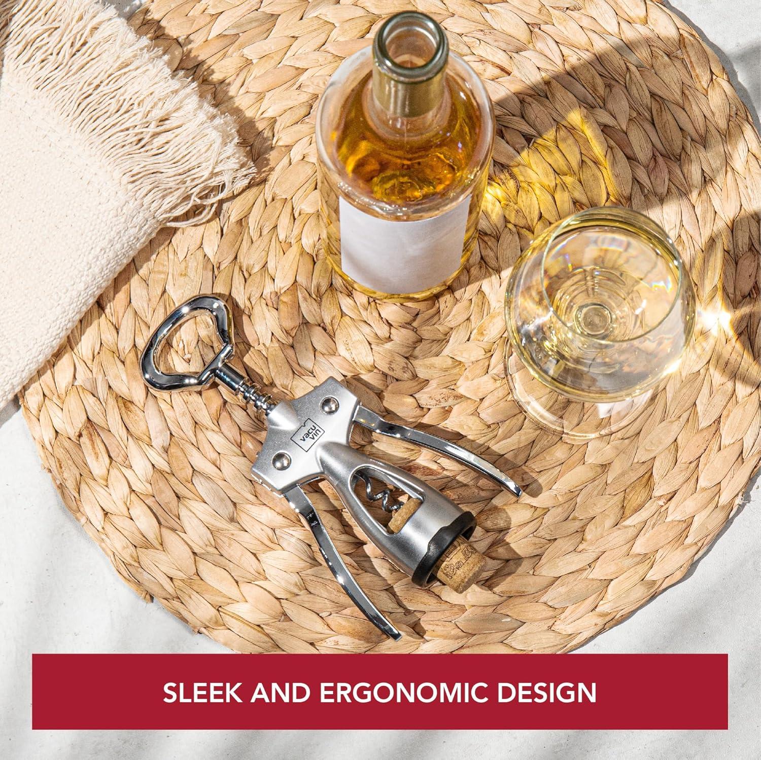 imageVacu Vin Winged Corkscrew  Classic TwoArm Wine Opener with BuiltIn Bottle Opener  Easy Cork Removal  Durable Ergonomic Wine Bottle Opener  Ideal for Home Kitchen ampamp Bar UseSilver