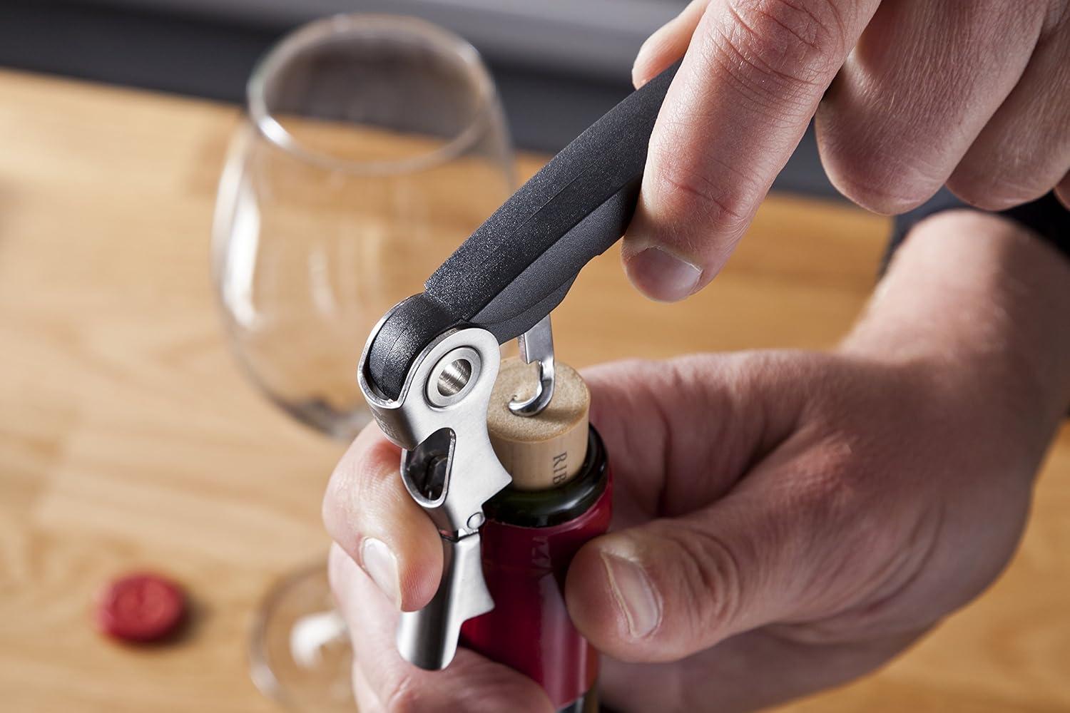 imageVacu Vin Winged Corkscrew  Classic TwoArm Wine Opener with BuiltIn Bottle Opener  Easy Cork Removal  Durable Ergonomic Wine Bottle Opener  Ideal for Home Kitchen ampamp Bar UseBlack