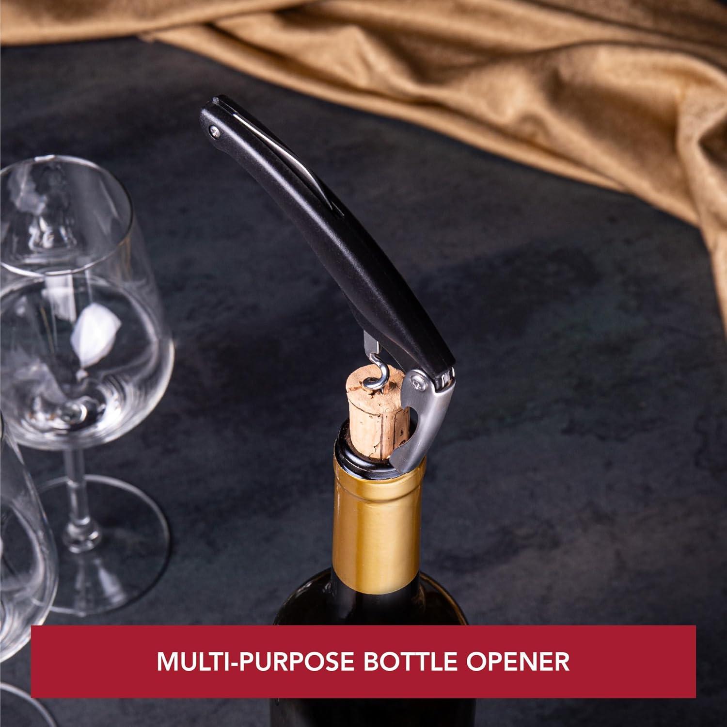 imageVacu Vin Winged Corkscrew  Classic TwoArm Wine Opener with BuiltIn Bottle Opener  Easy Cork Removal  Durable Ergonomic Wine Bottle Opener  Ideal for Home Kitchen ampamp Bar UseBlack