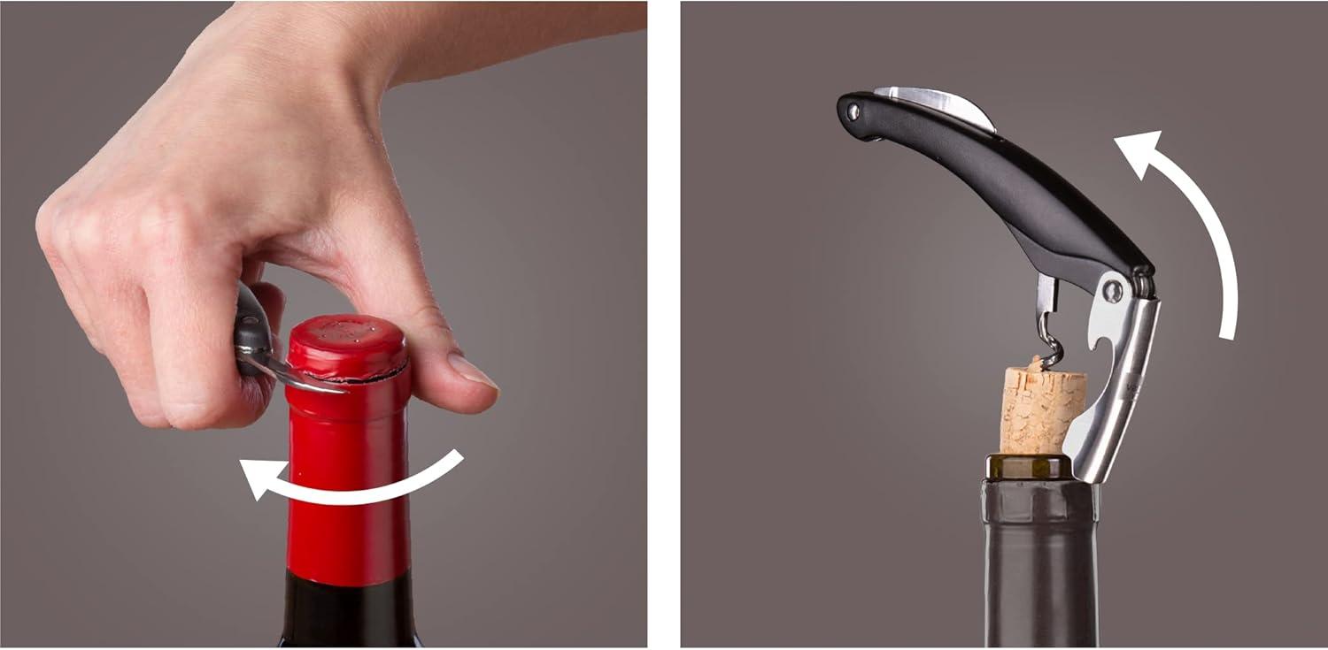 imageVacu Vin Winged Corkscrew  Classic TwoArm Wine Opener with BuiltIn Bottle Opener  Easy Cork Removal  Durable Ergonomic Wine Bottle Opener  Ideal for Home Kitchen ampamp Bar UseStainless Steel