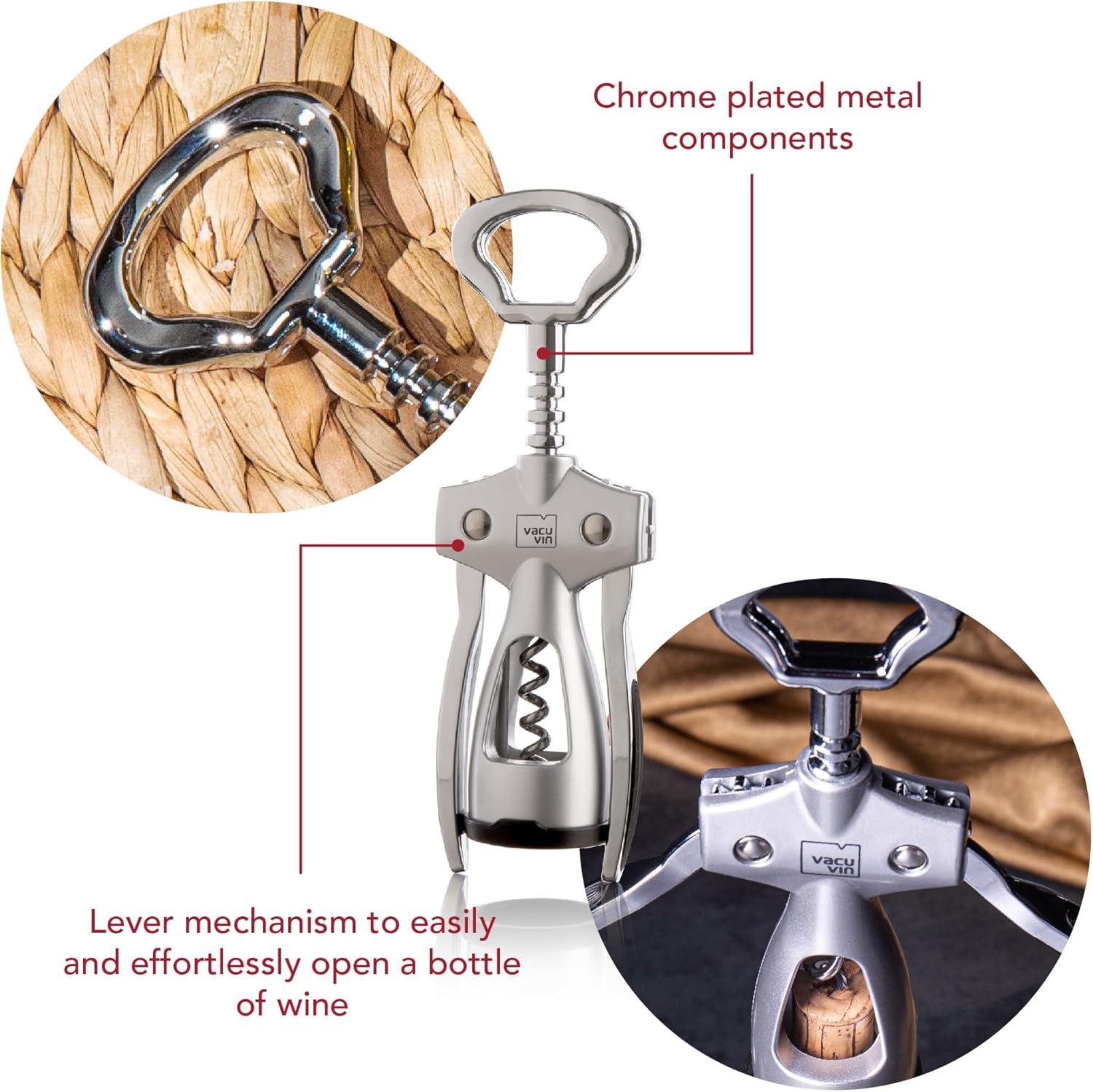 imageVacu Vin Winged Corkscrew  Classic TwoArm Wine Opener with BuiltIn Bottle Opener  Easy Cork Removal  Durable Ergonomic Wine Bottle Opener  Ideal for Home Kitchen ampamp Bar UseSilver