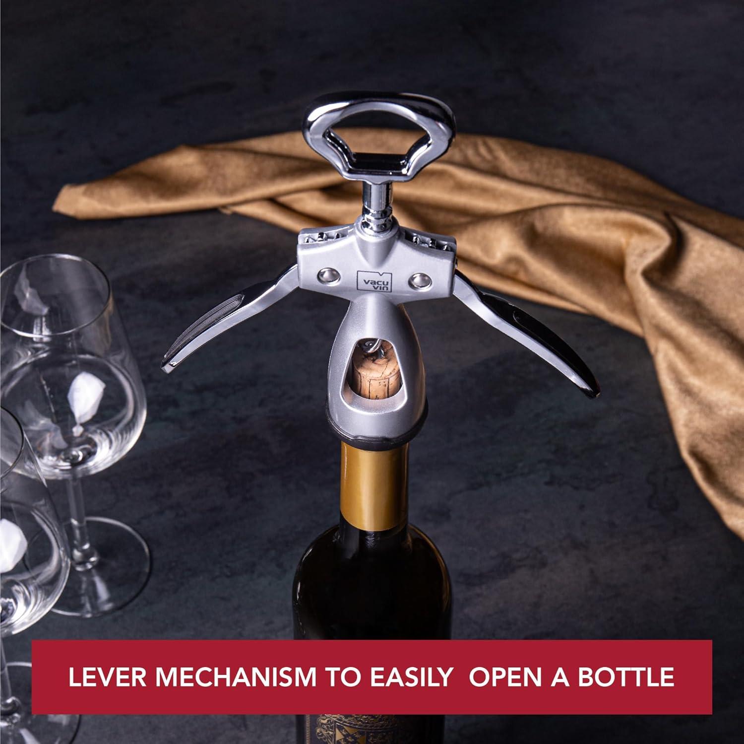 imageVacu Vin Winged Corkscrew  Classic TwoArm Wine Opener with BuiltIn Bottle Opener  Easy Cork Removal  Durable Ergonomic Wine Bottle Opener  Ideal for Home Kitchen ampamp Bar UseSilver