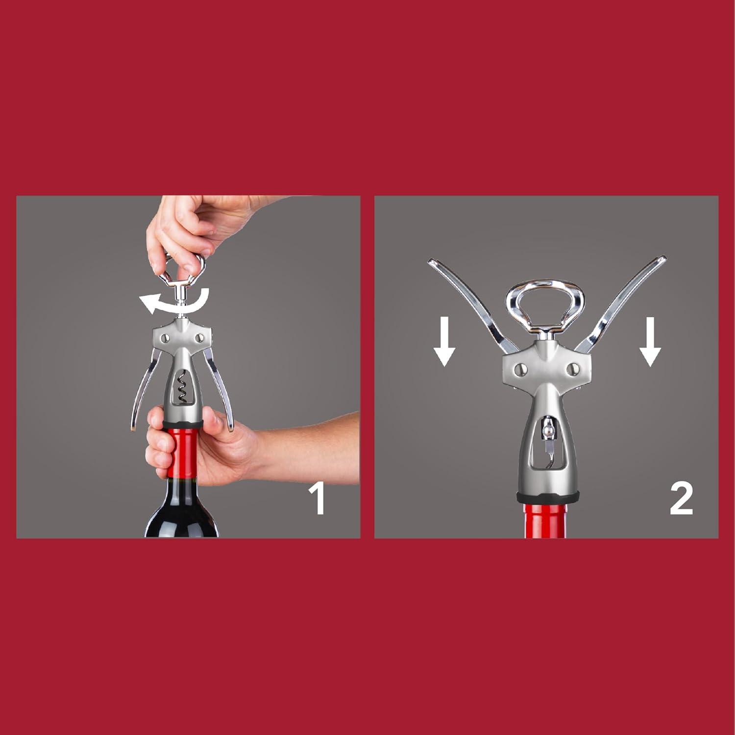 imageVacu Vin Winged Corkscrew  Classic TwoArm Wine Opener with BuiltIn Bottle Opener  Easy Cork Removal  Durable Ergonomic Wine Bottle Opener  Ideal for Home Kitchen ampamp Bar UseSilver