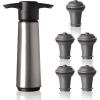 imageVacu Vin Wine Saver Pump with 1 Vacuum Stopper  Stainless Steel Airtight Seal for Preserving Freshness Up to 10 Days  Reusable Leakproof and Easy to Use for Opened BottlesStainless Steel Pump  5 Stoppers