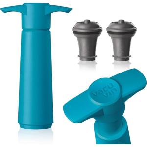 imageVacu Vin Original Wine Saver with 2 Vacuum Stoppers  White Wine Preserver Pump for Bottles  Airtight Seal Keeps Wine Fresh  Manual Air Remover  Reusable Bottle Stoppers IncludedBlue