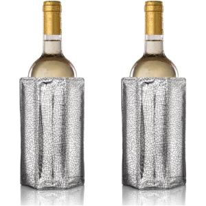 imageVacu Vin Wine Cooler Sleeve  Platinum  Flexible Rapid Wine Bottle Chiller  Reusable Ice Pack Sleeve  Elegant ampamp Portable  Fits 750ml Bottles  Keeps Wine Cold in MinutesSilver  Set of 2