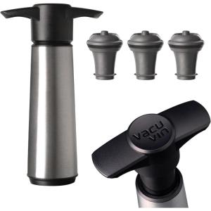 imageVacu Vin Wine Saver Pump with 1 Vacuum Stopper  Stainless Steel Airtight Seal for Preserving Freshness Up to 10 Days  Reusable Leakproof and Easy to Use for Opened BottlesStainless Steel pump  3 Stoppers