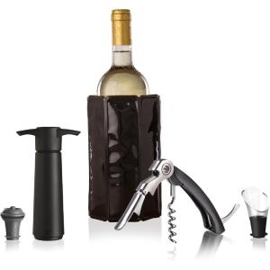 imageVacu Vin Wine Set Original  4pc Wine MustHaves to Open Serve Chill and Preserve Your Wine  Includes Double Hinged Corkscrew  Active Cooler Wine  Wine Server Crystal and Bottle Stopper4 pcs Original